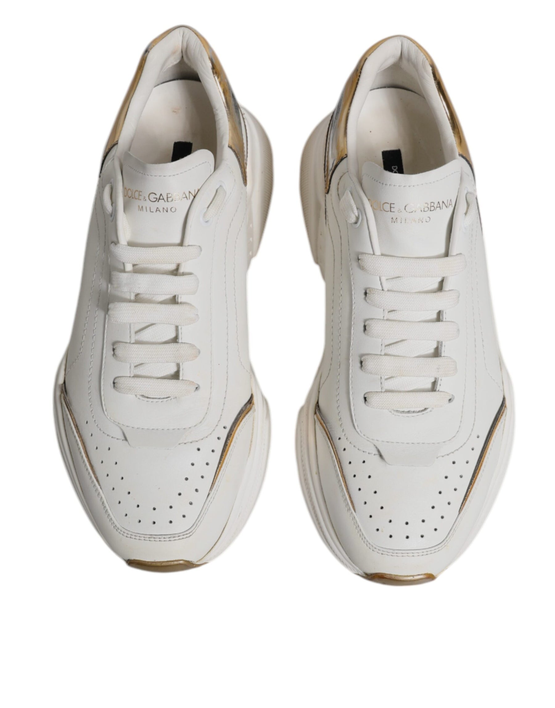 Dolce & Gabbana White Gold DAYMASTER Leather Sneakers Shoes | Regal Royce
