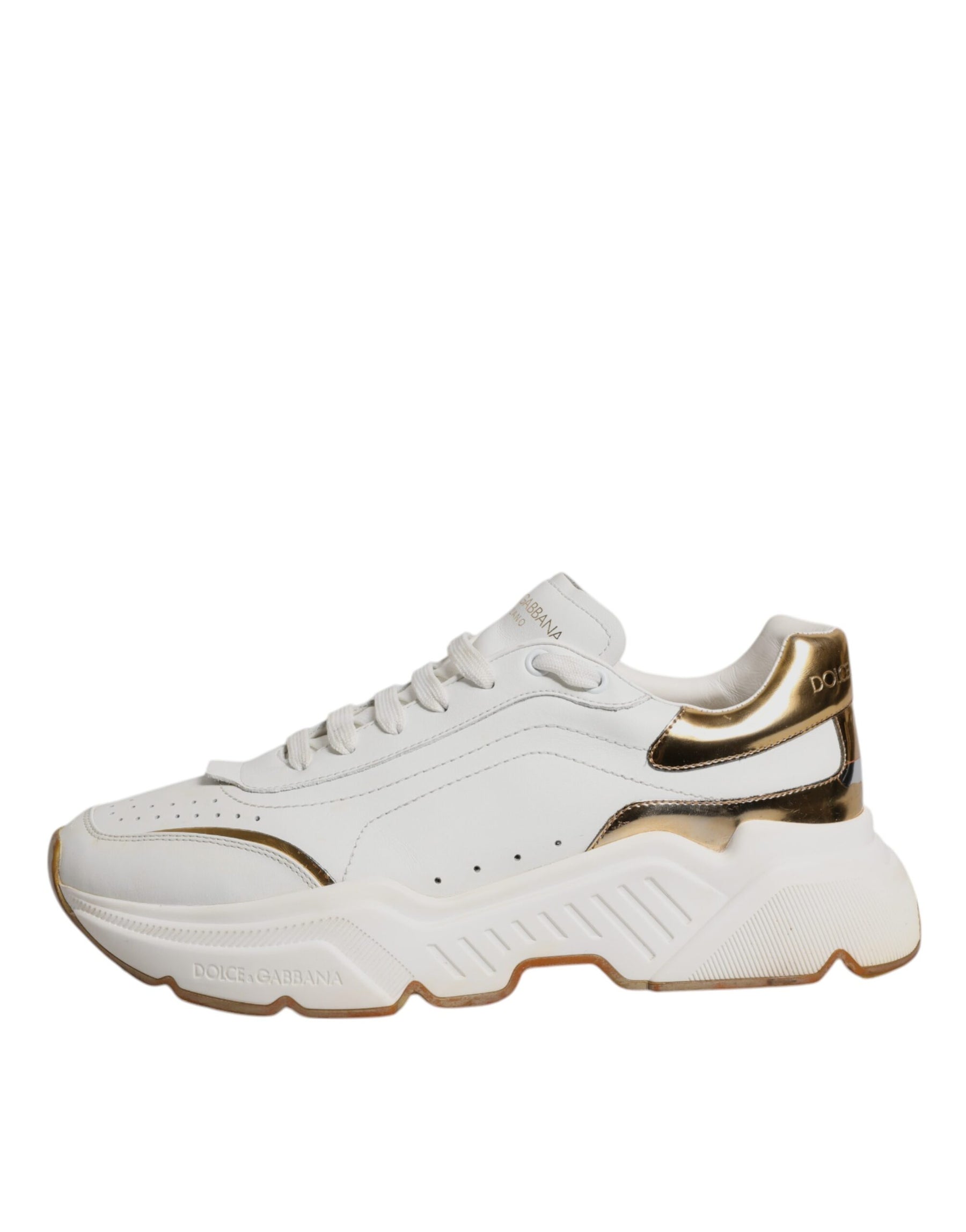 Dolce & Gabbana White Gold DAYMASTER Leather Sneakers Shoes | Regal Royce