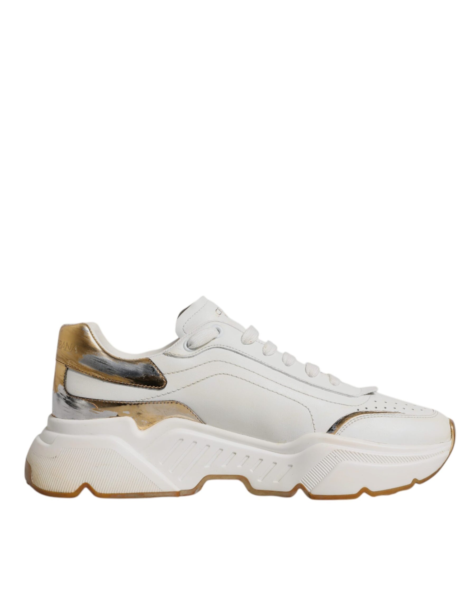 Dolce & Gabbana White Gold DAYMASTER Leather Sneakers Shoes | Regal Royce