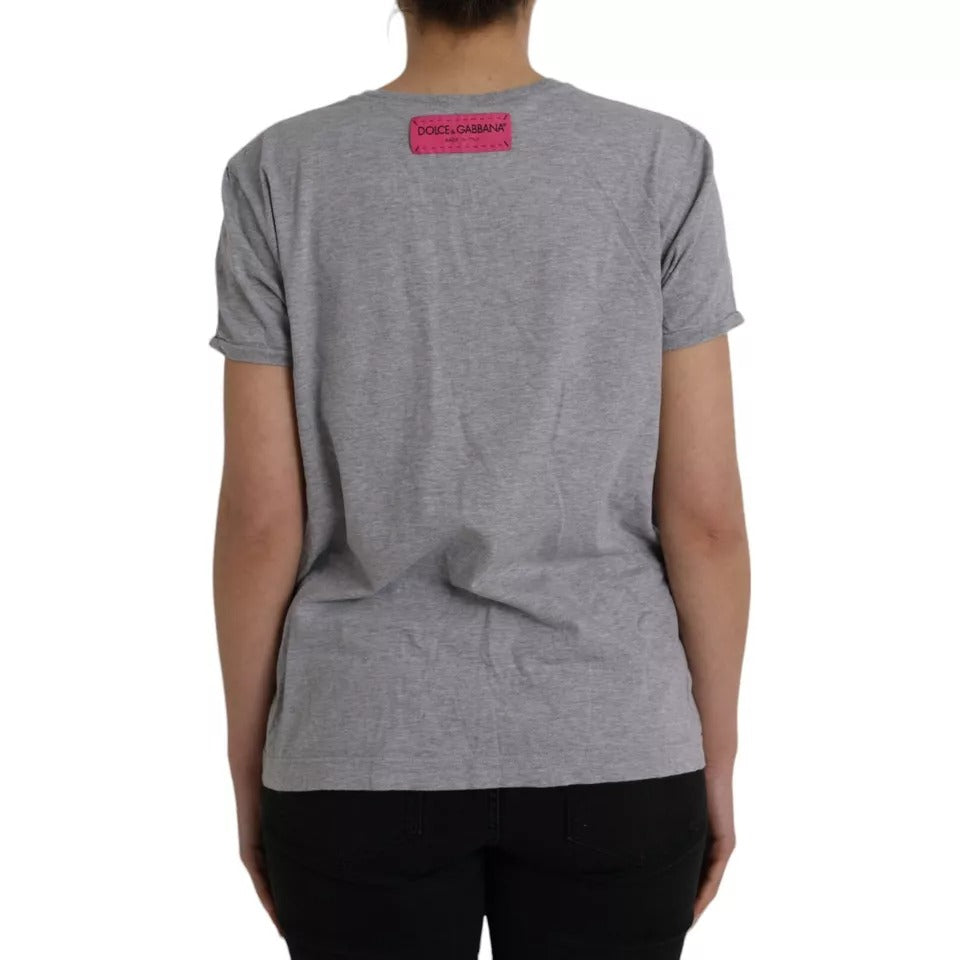 Dolce & Gabbana Gray Cotton L'Amore E'Bellezza Top T-shirt | Regal Royce