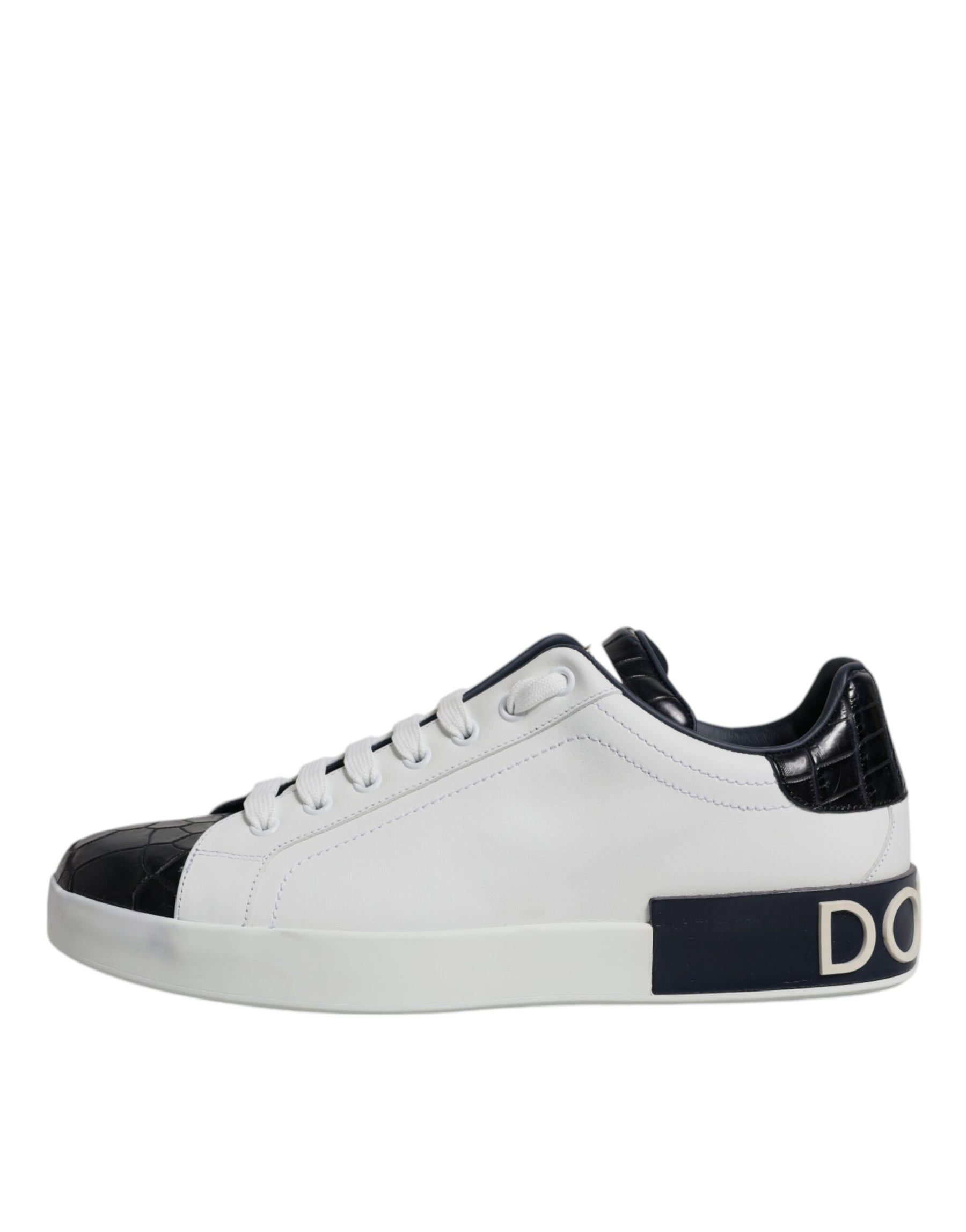 Dolce & Gabbana White Black Leather Portofino Sneakers Shoes | Regal Royce