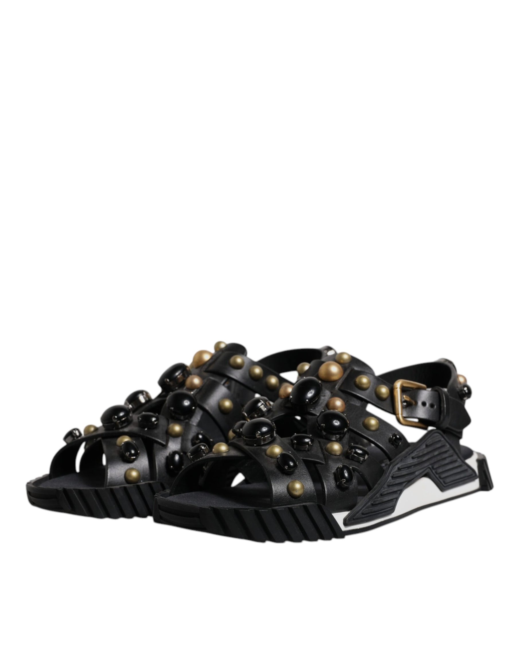Dolce & Gabbana Black Leather Studded Slides Sandals Shoes | Regal Royce