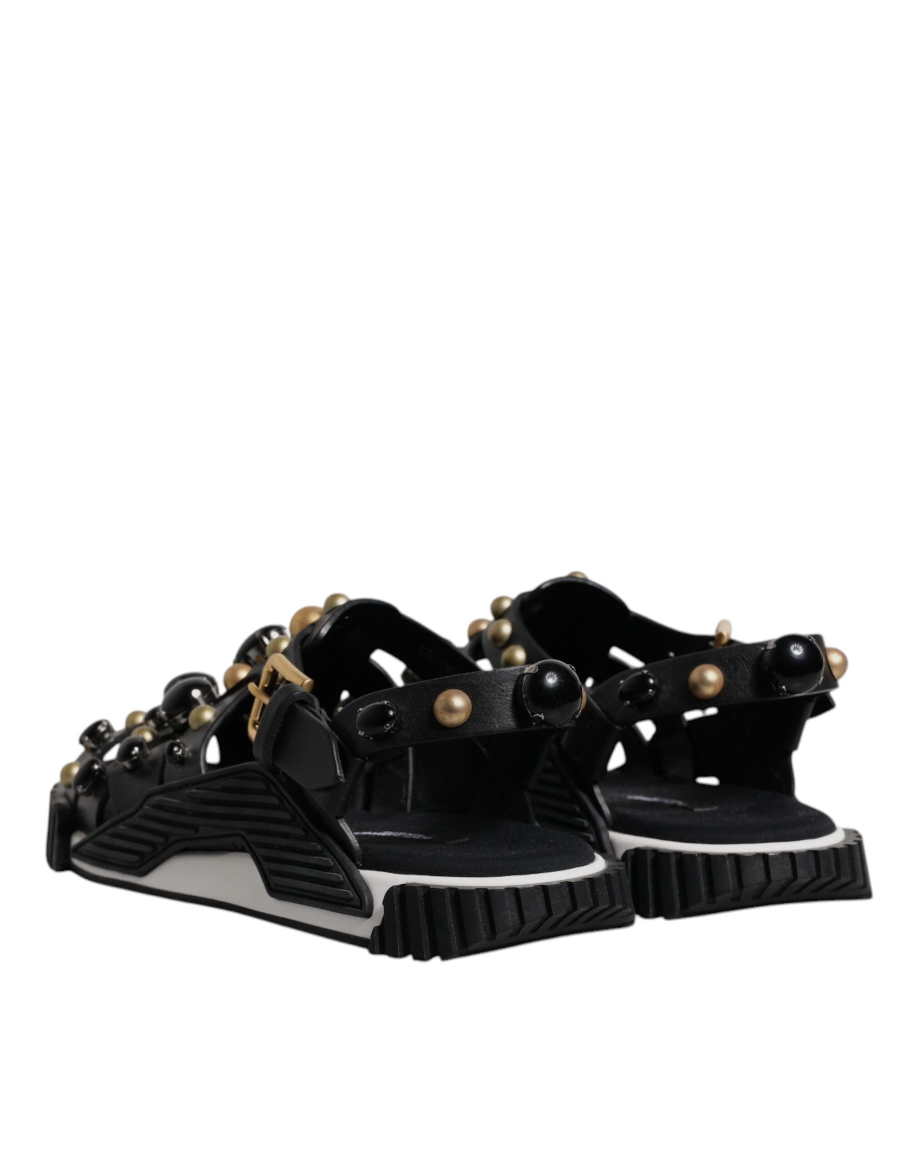Dolce & Gabbana Black Leather Studded Slides Sandals Shoes | Regal Royce