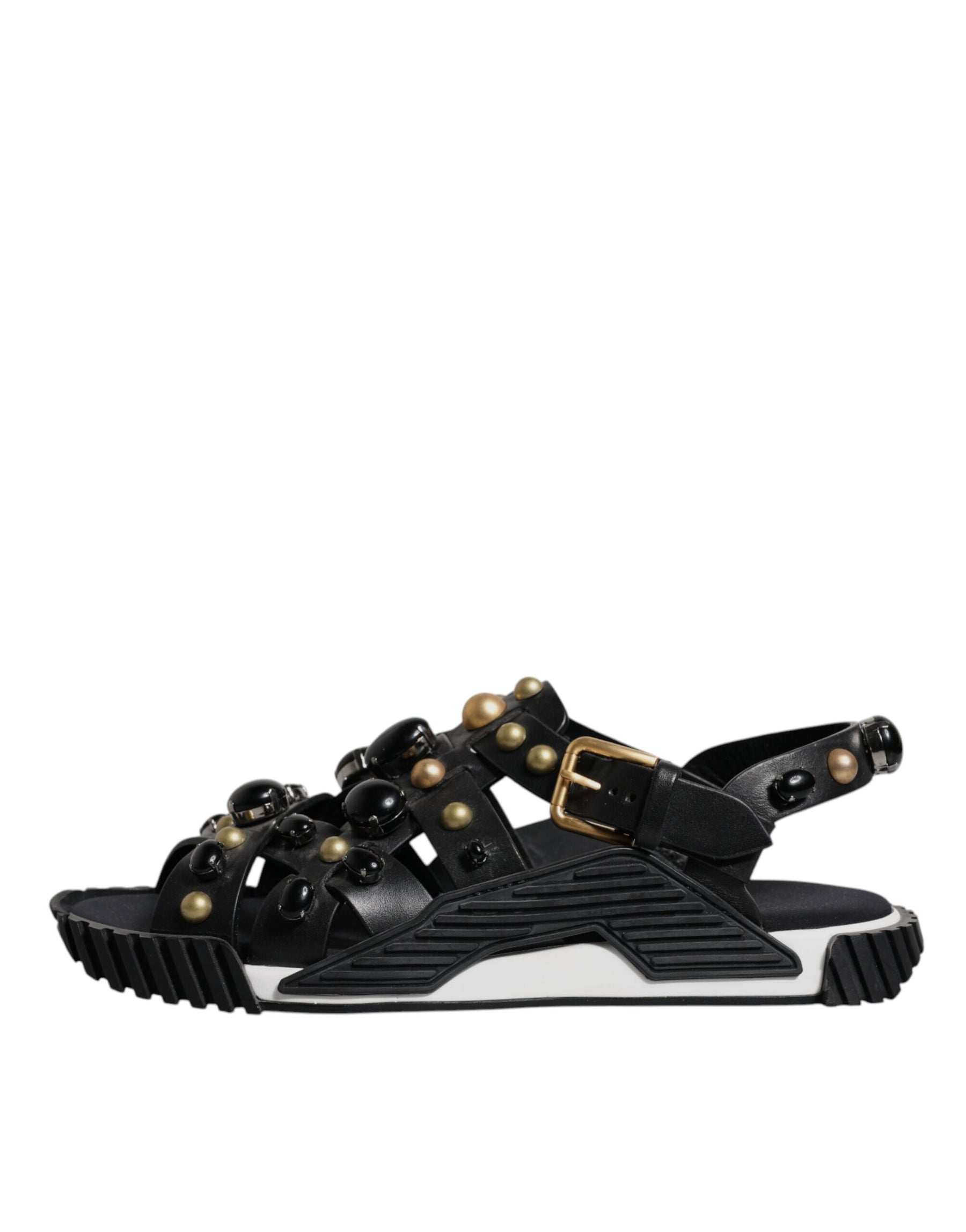 Dolce & Gabbana Black Leather Studded Slides Sandals Shoes | Regal Royce