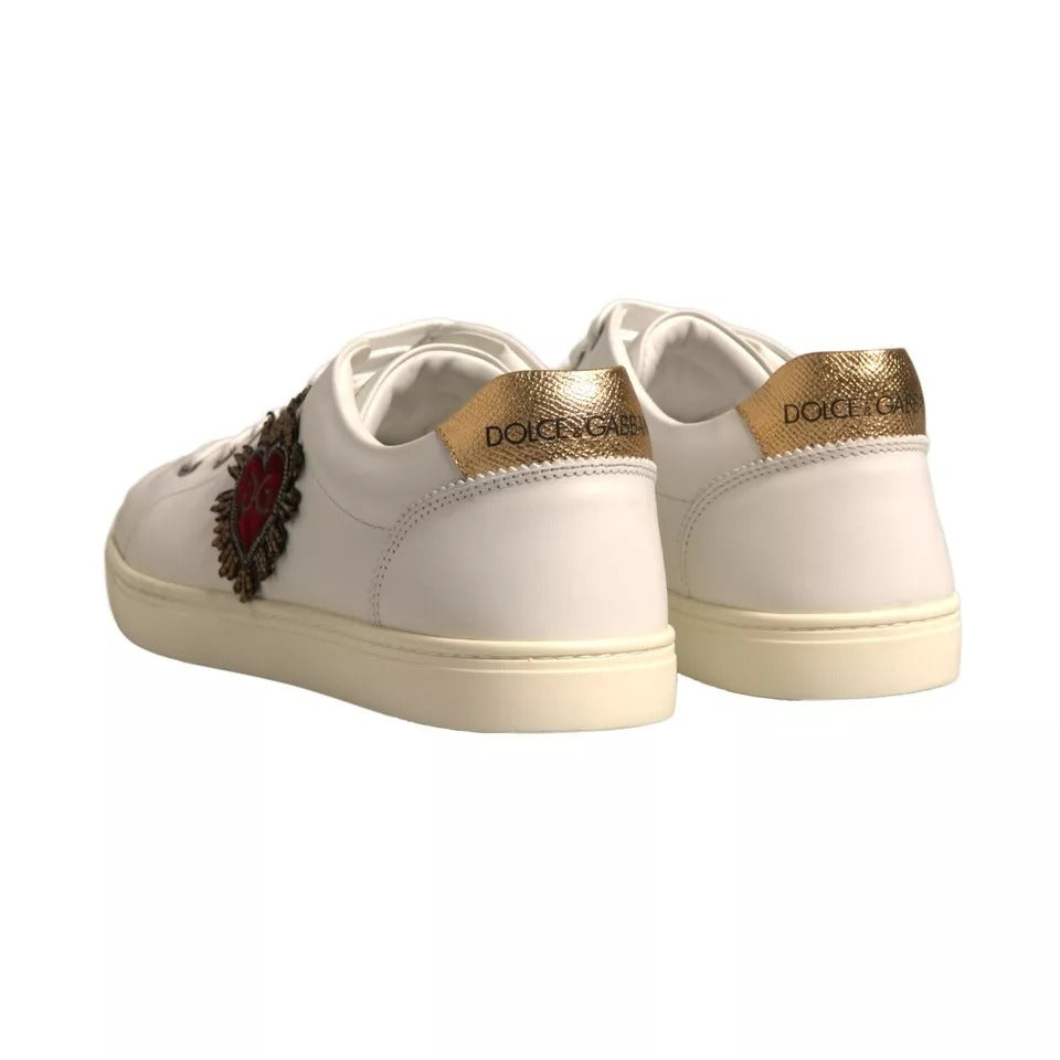 Dolce & Gabbana White Leather Heart Embellished Sneakers Shoes | Regal Royce