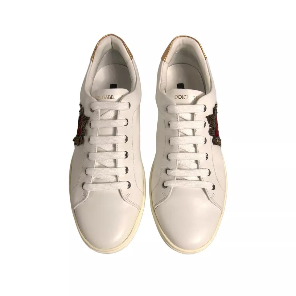 Dolce & Gabbana White Leather Heart Embellished Sneakers Shoes | Regal Royce