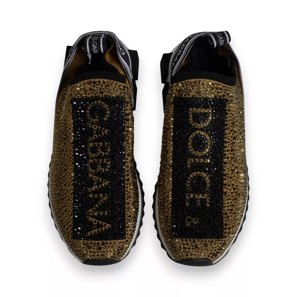 Dolce & Gabbana Gold Rhinestones Sorrento Sneakers Shoes | Regal Royce