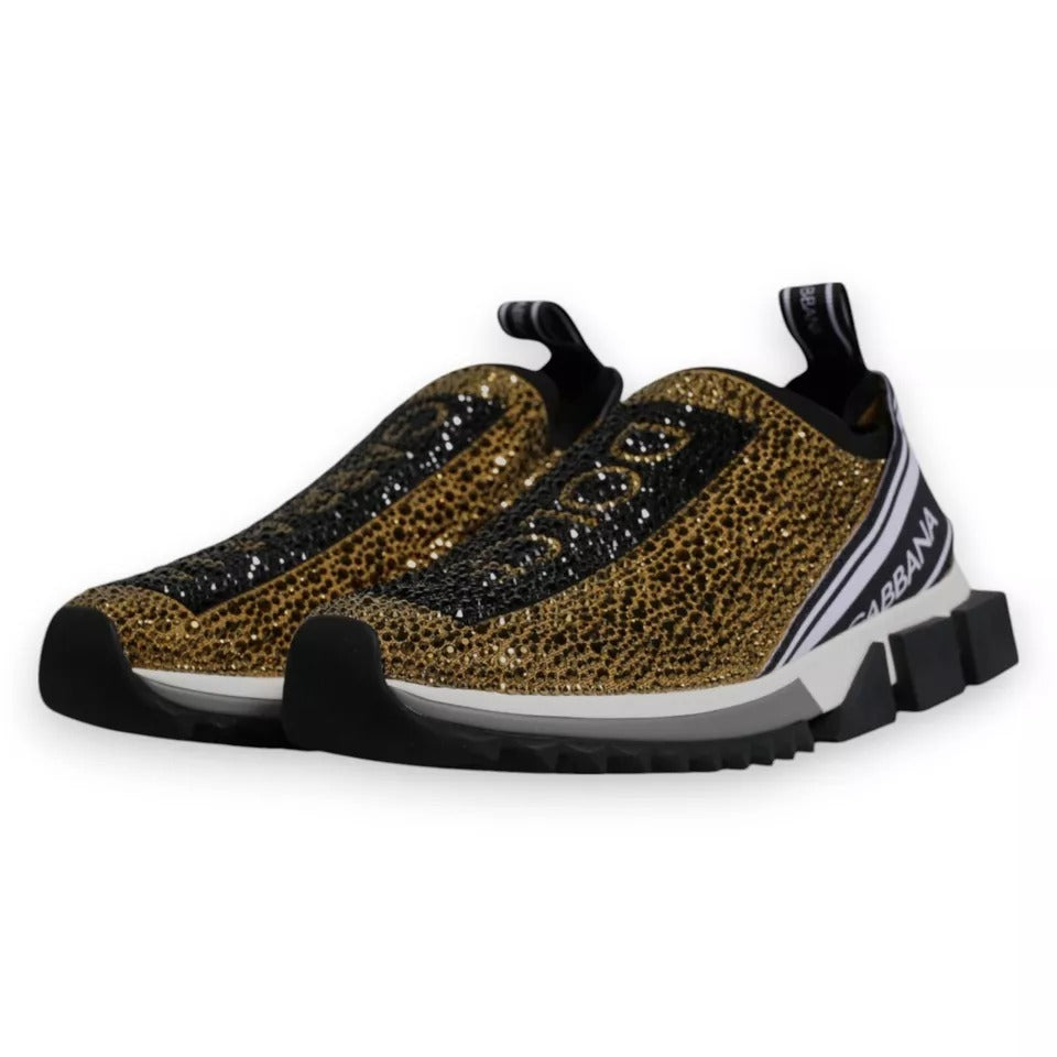 Dolce & Gabbana Gold Rhinestones Sorrento Sneakers Shoes | Regal Royce