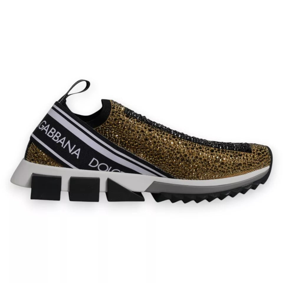 Dolce & Gabbana Gold Rhinestones Sorrento Sneakers Shoes | Regal Royce