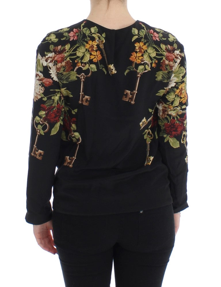 Dolce & Gabbana Black Key Floral Print Silk Blouse Top | Regal Royce