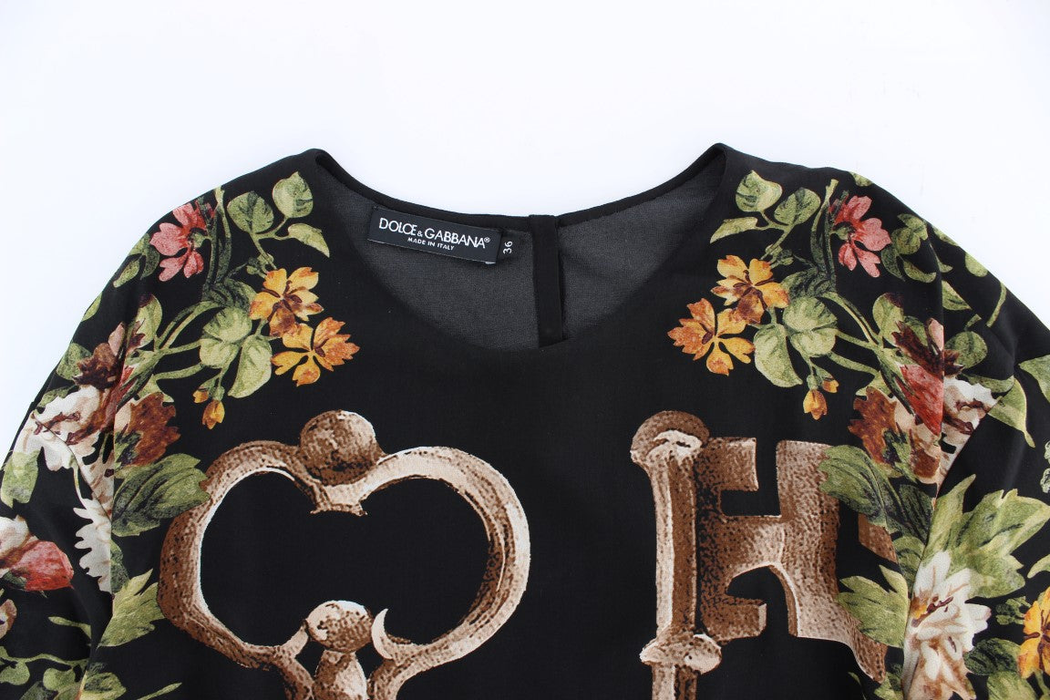 Dolce & Gabbana Black Key Floral Print Silk Blouse Top | Regal Royce