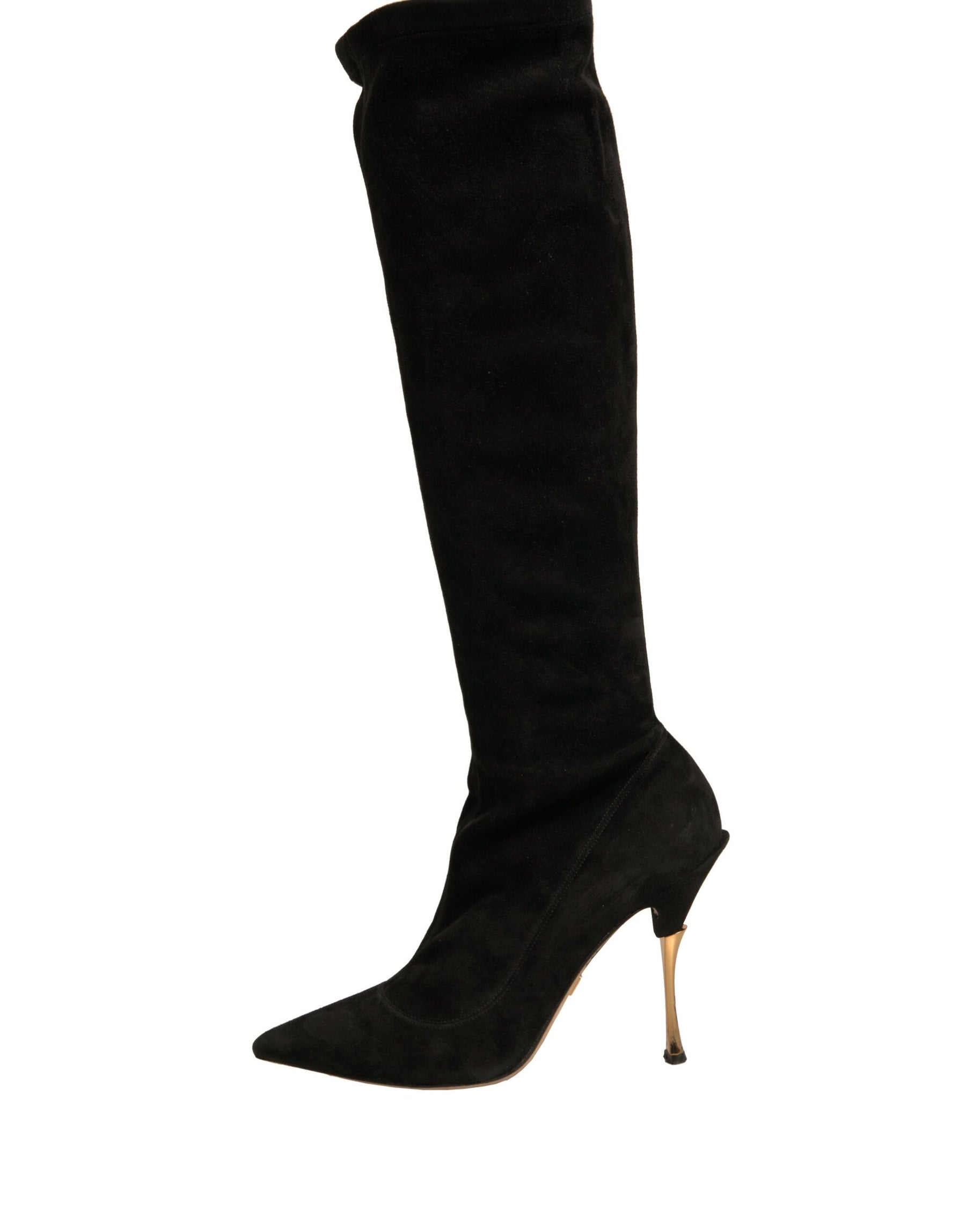 Dolce & Gabbana Black Suede Stiletto Knee High Boots Shoes | Regal Royce