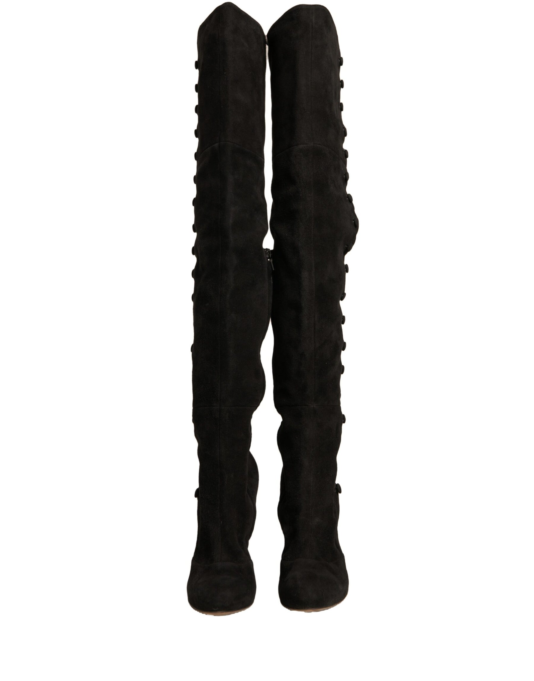 Dolce & Gabbana Black Suede Heels Knee High Boots Shoes | Regal Royce
