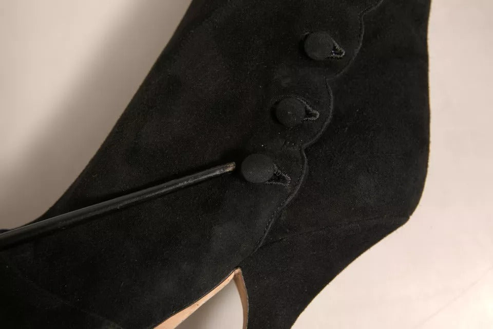 Dolce & Gabbana Black Suede Heels Knee High Boots Shoes | Regal Royce