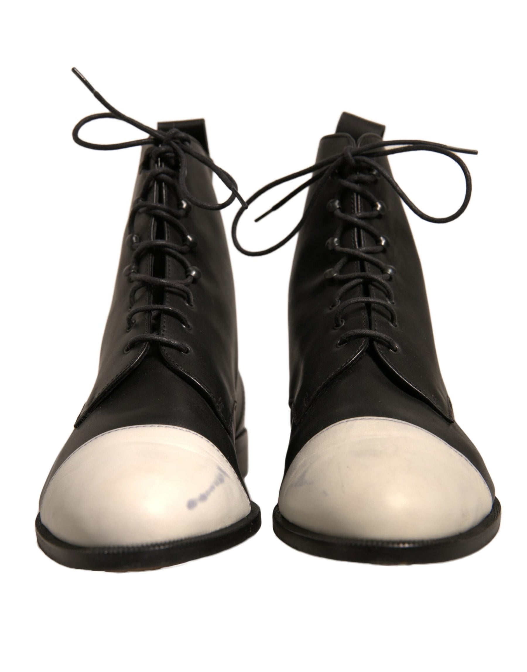 Sergio Rossi Black White Leather Lace Up Flats Ankle Boots Shoes | Regal Royce