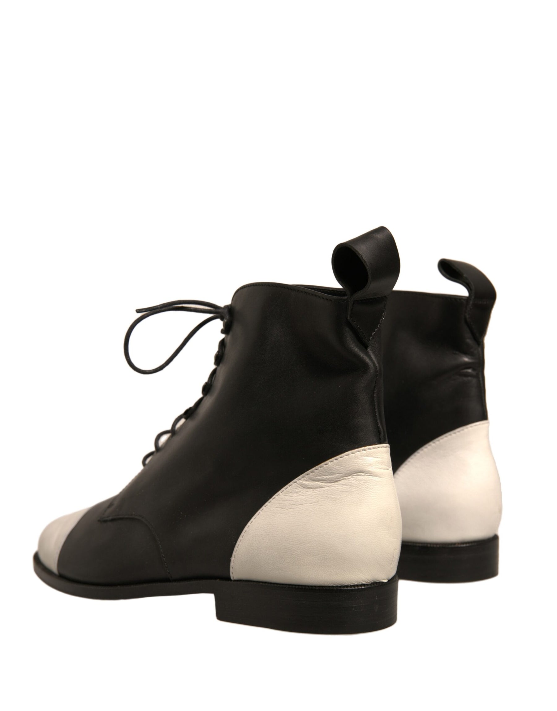 Sergio Rossi Black White Leather Lace Up Flats Ankle Boots Shoes | Regal Royce