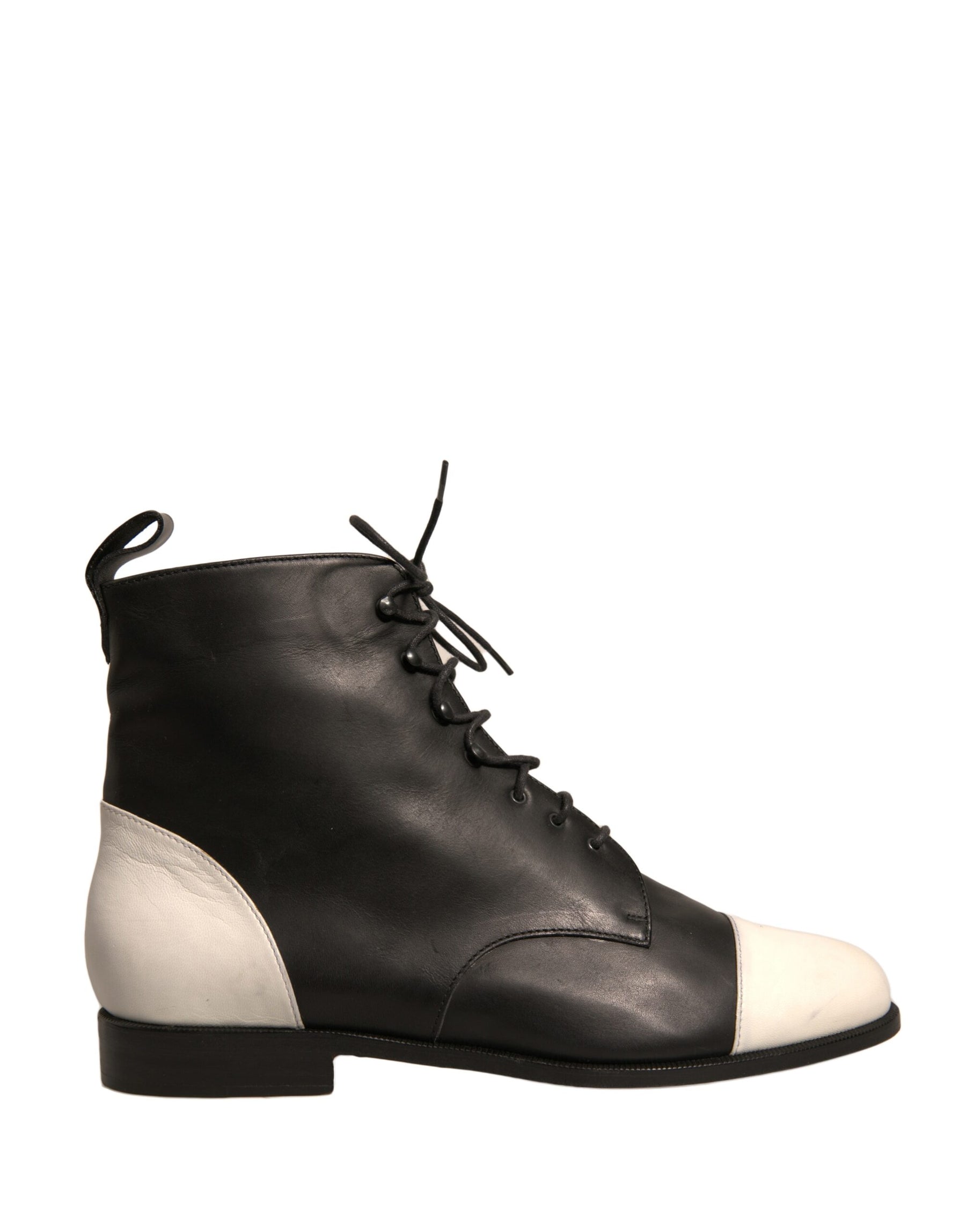 Sergio Rossi Black White Leather Lace Up Flats Ankle Boots Shoes | Regal Royce