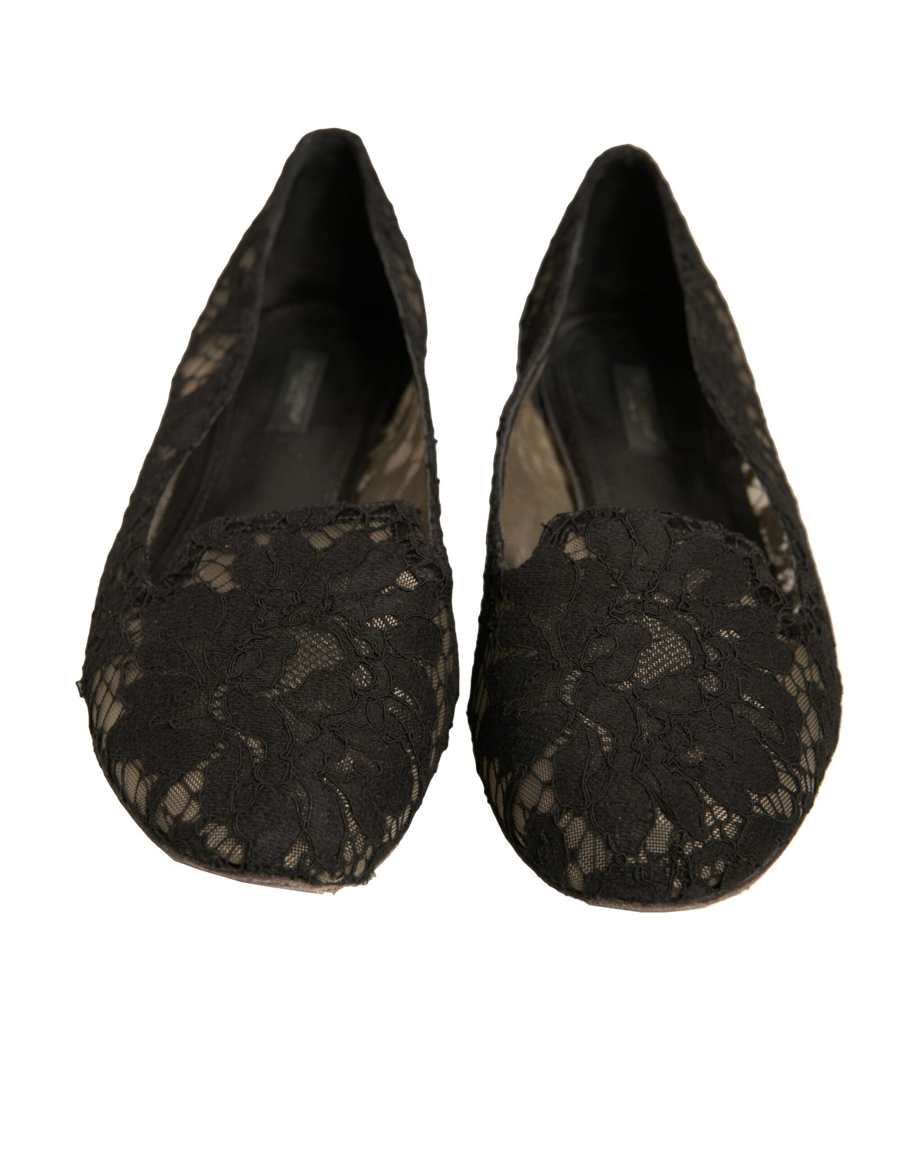 Dolce & Gabbana Black Taormina Lace Slip On Flats Shoes | Regal Royce