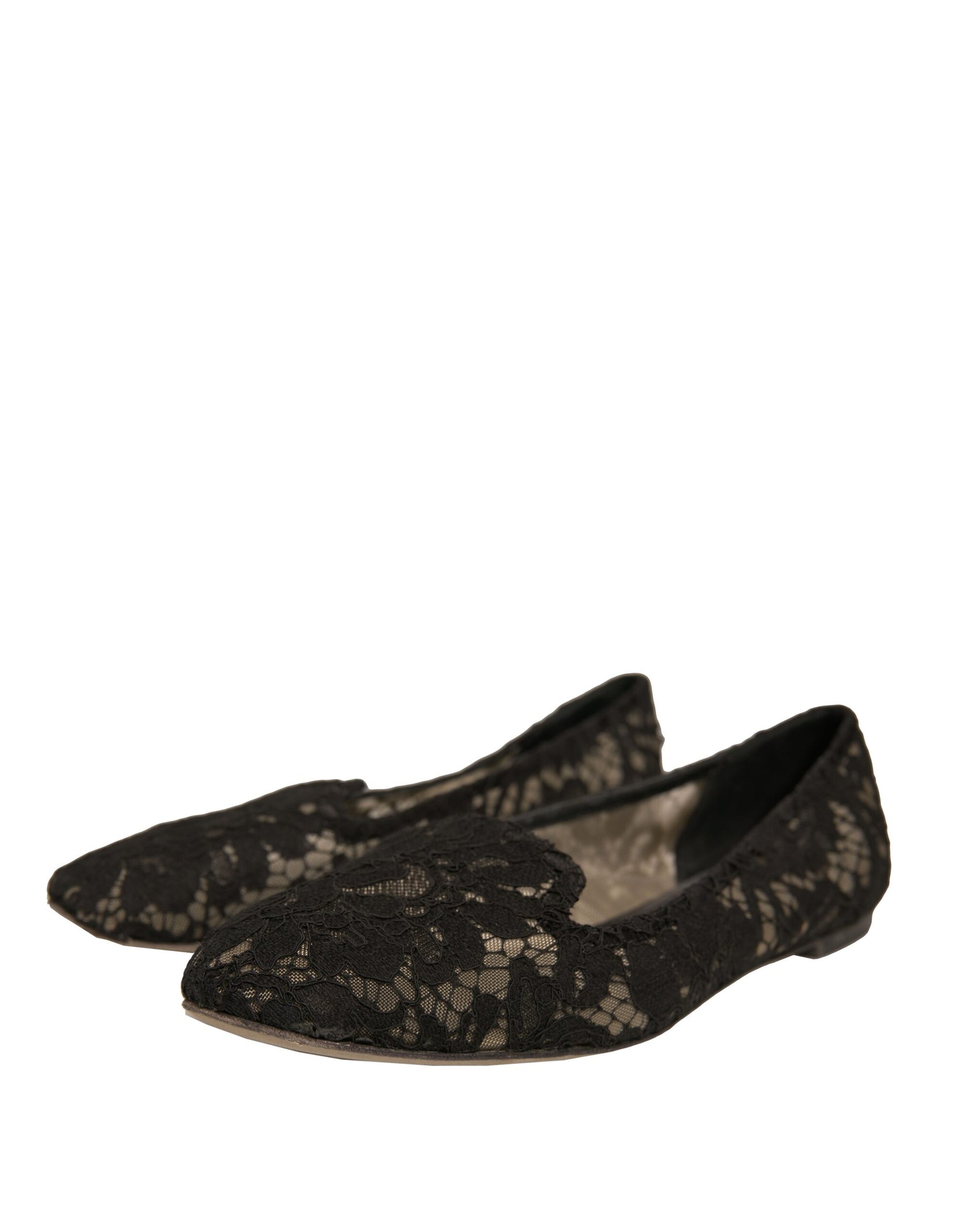 Dolce & Gabbana Black Taormina Lace Slip On Flats Shoes | Regal Royce