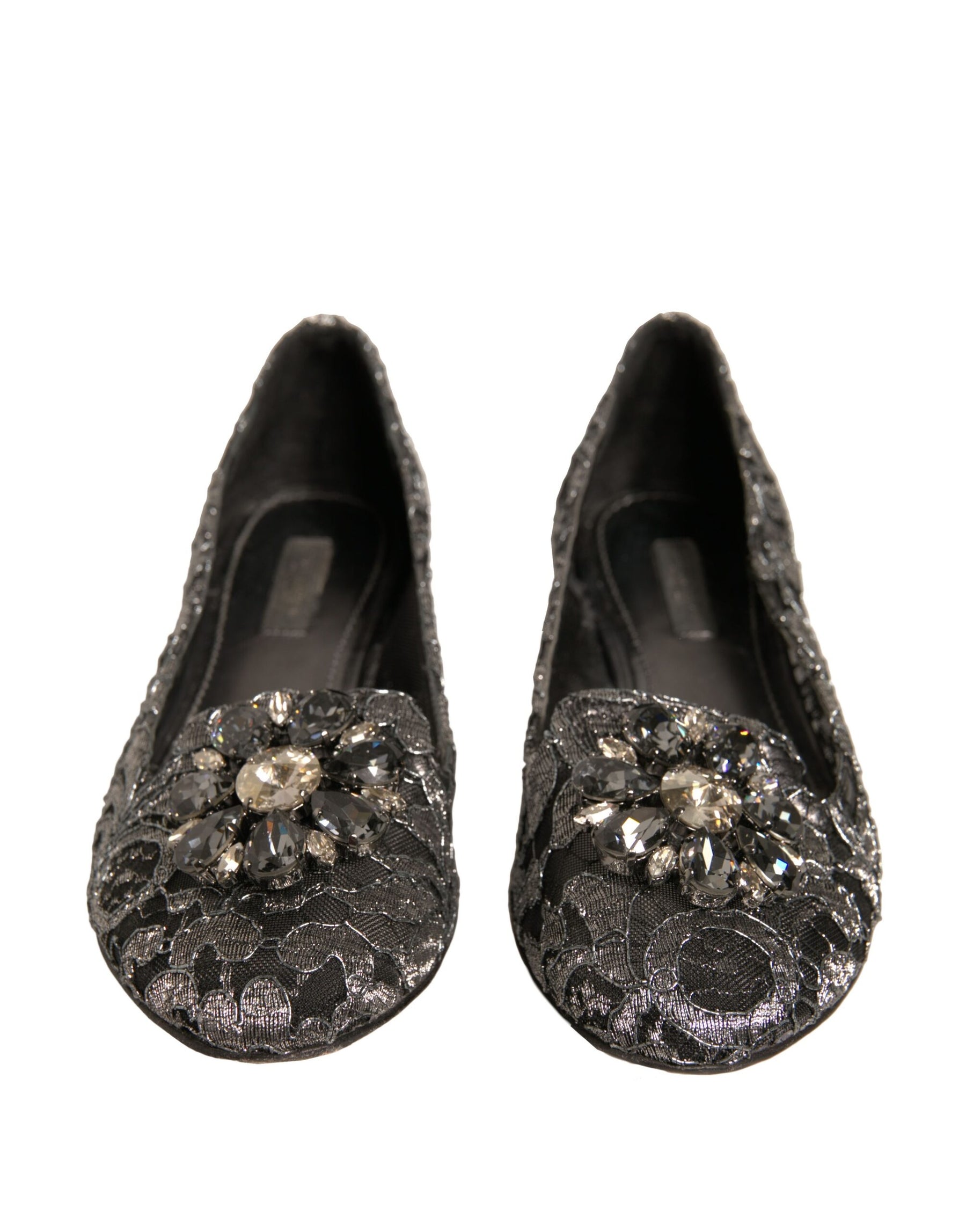 Dolce & Gabbana Silver Crystal Loafer Lace Ballet Flats Shoes | Regal Royce