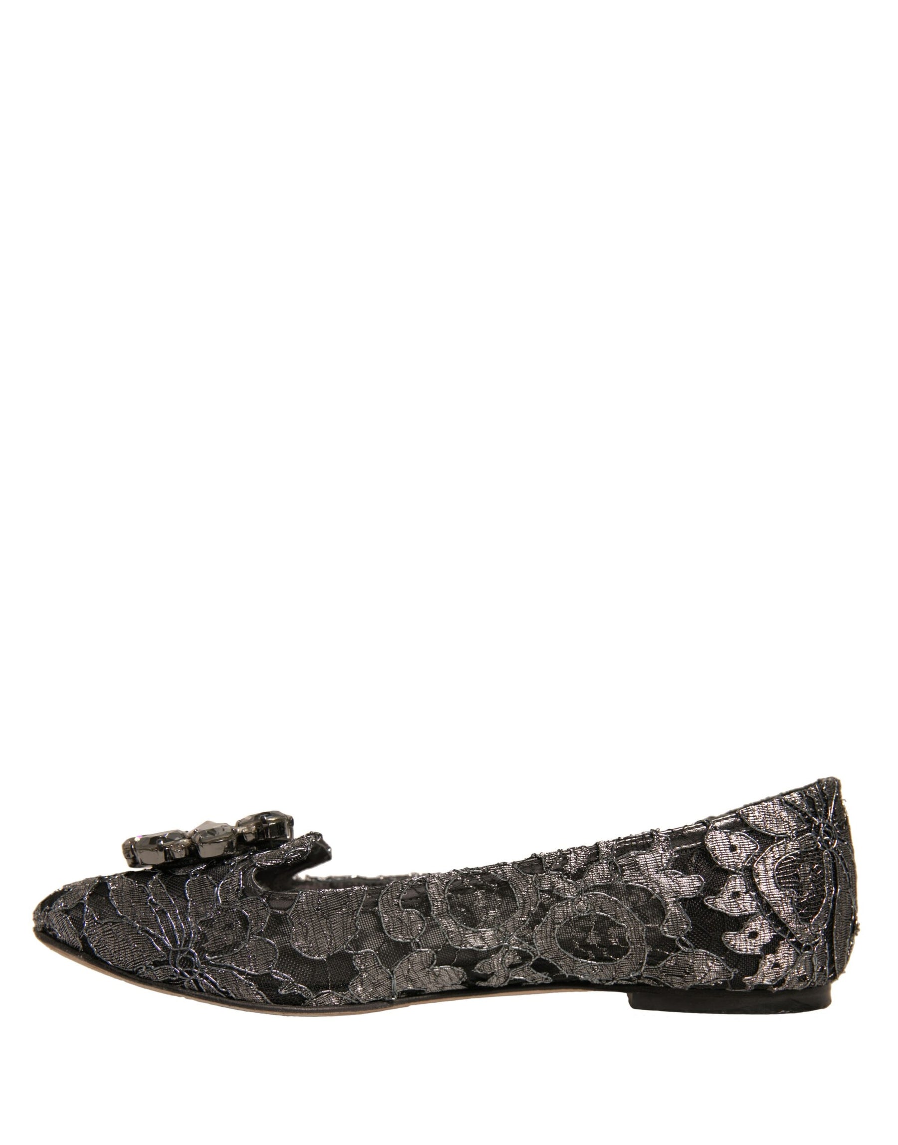 Dolce & Gabbana Silver Crystal Loafer Lace Ballet Flats Shoes | Regal Royce