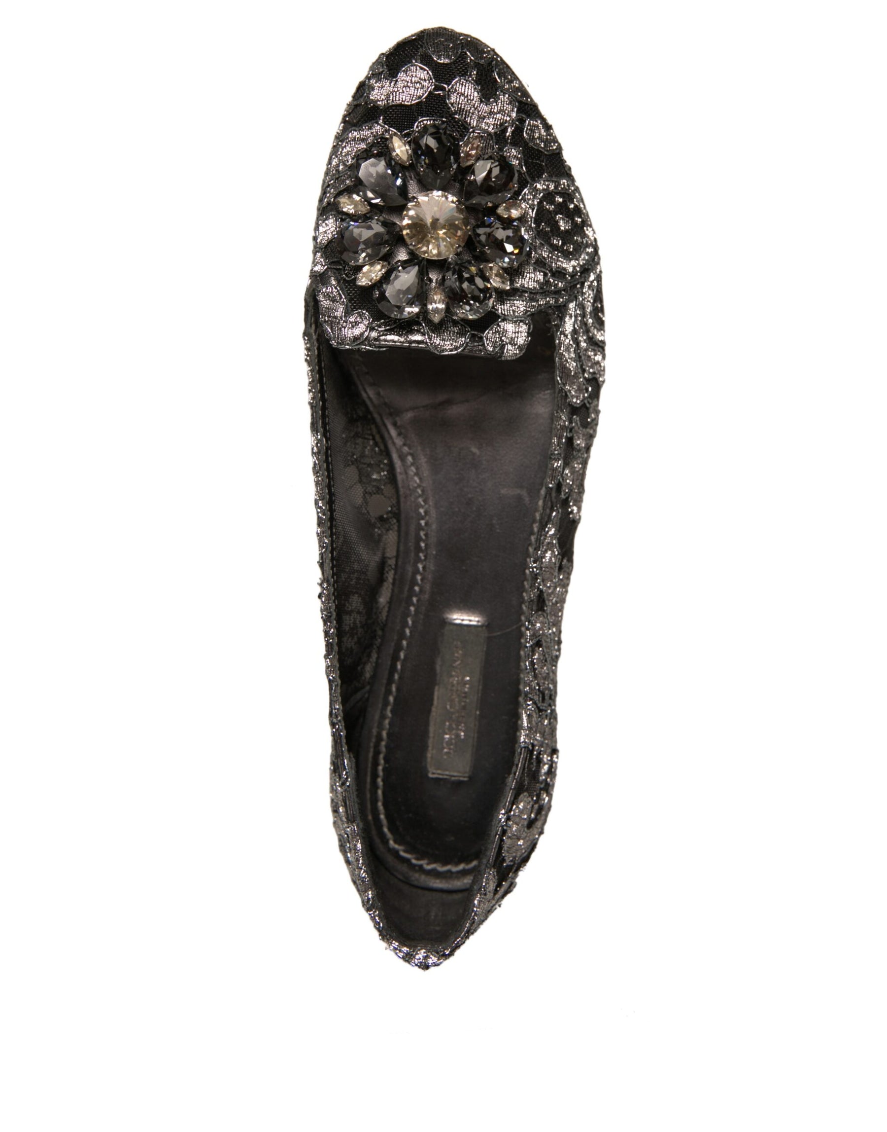 Dolce & Gabbana Silver Crystal Loafer Lace Ballet Flats Shoes | Regal Royce