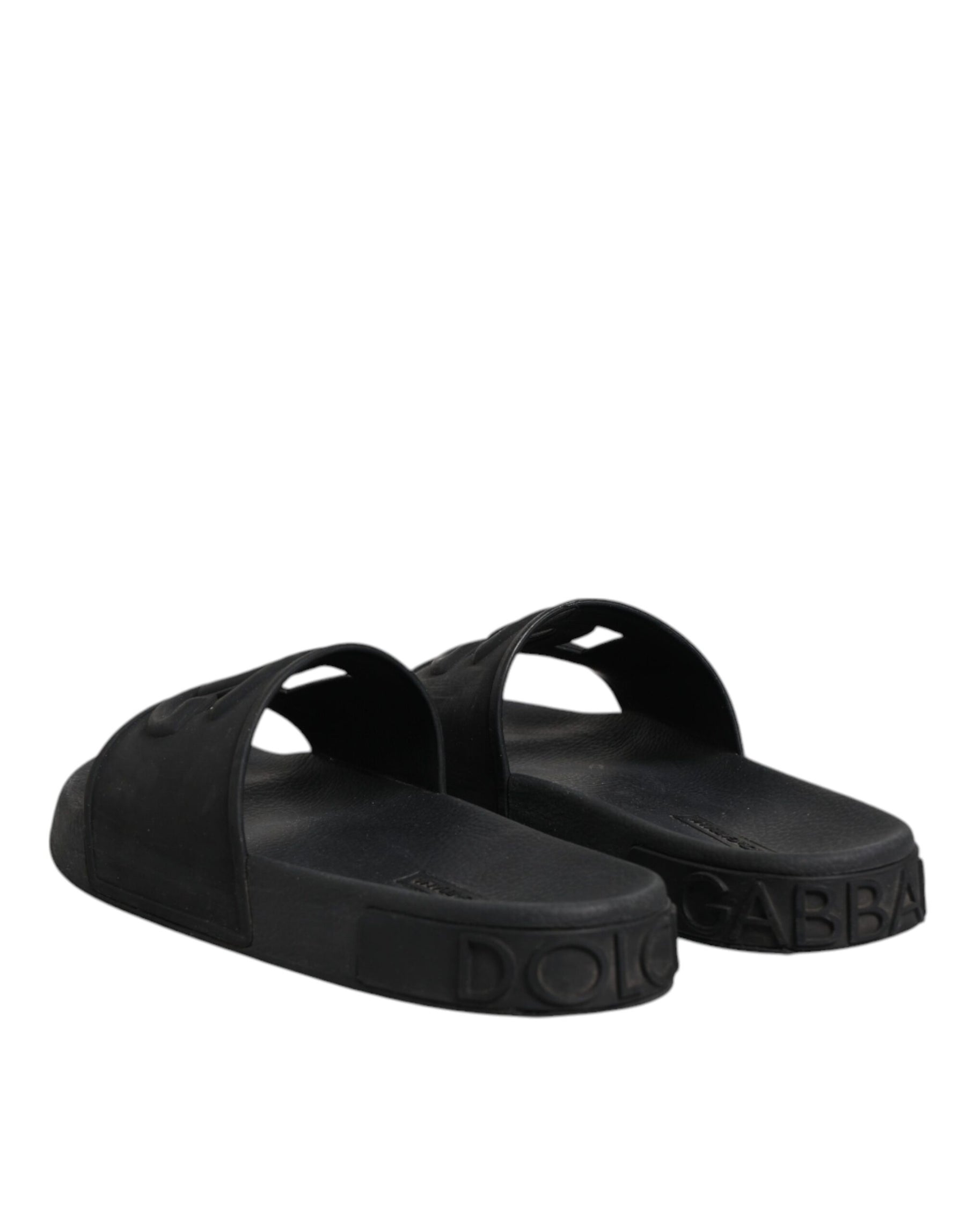 Dolce & Gabbana Black Rubber Slides Sandals Beachwear Shoes | Regal Royce