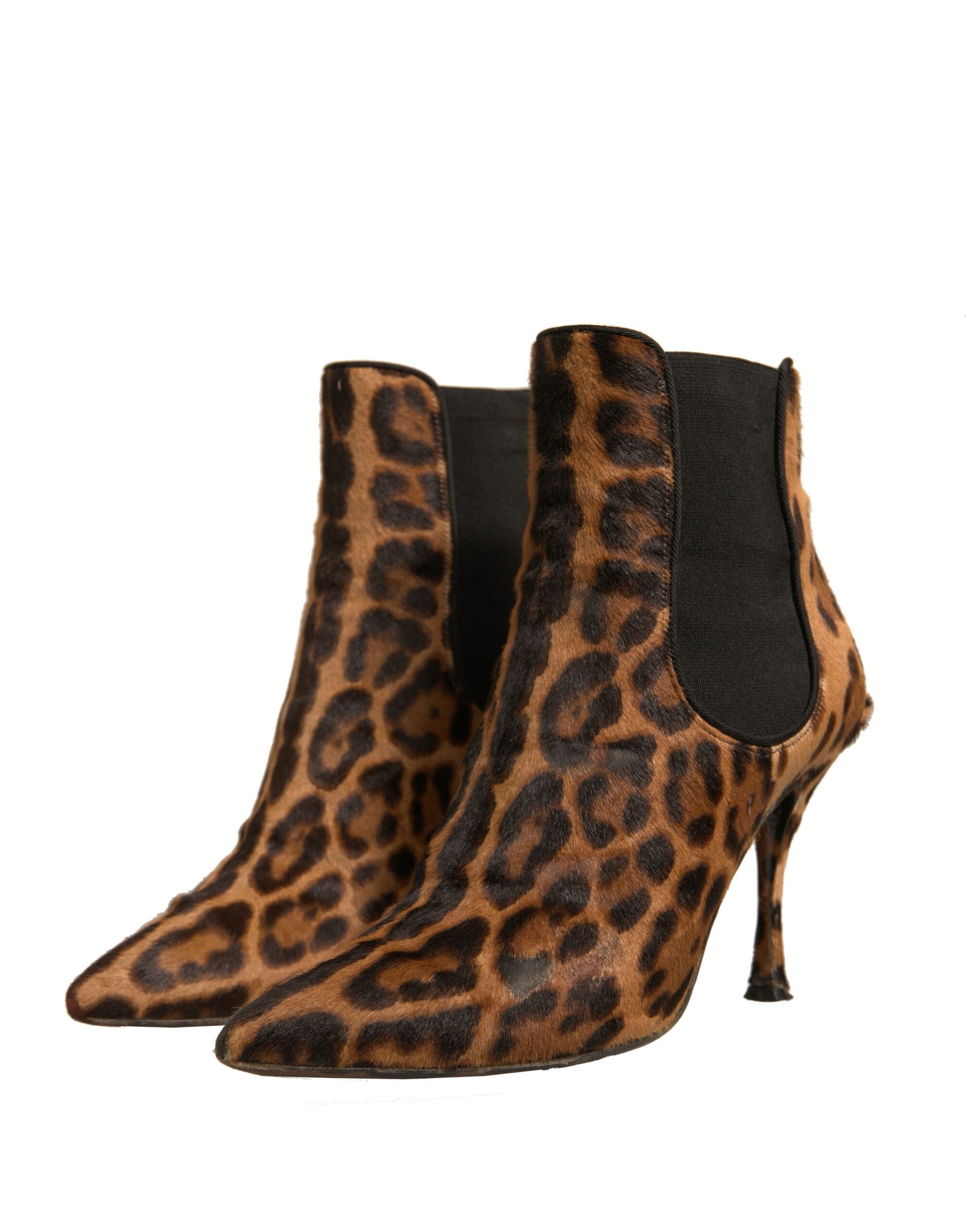 Dolce & Gabbana Brown Leopard Leather Stretch Heels Boots Shoes | Regal Royce