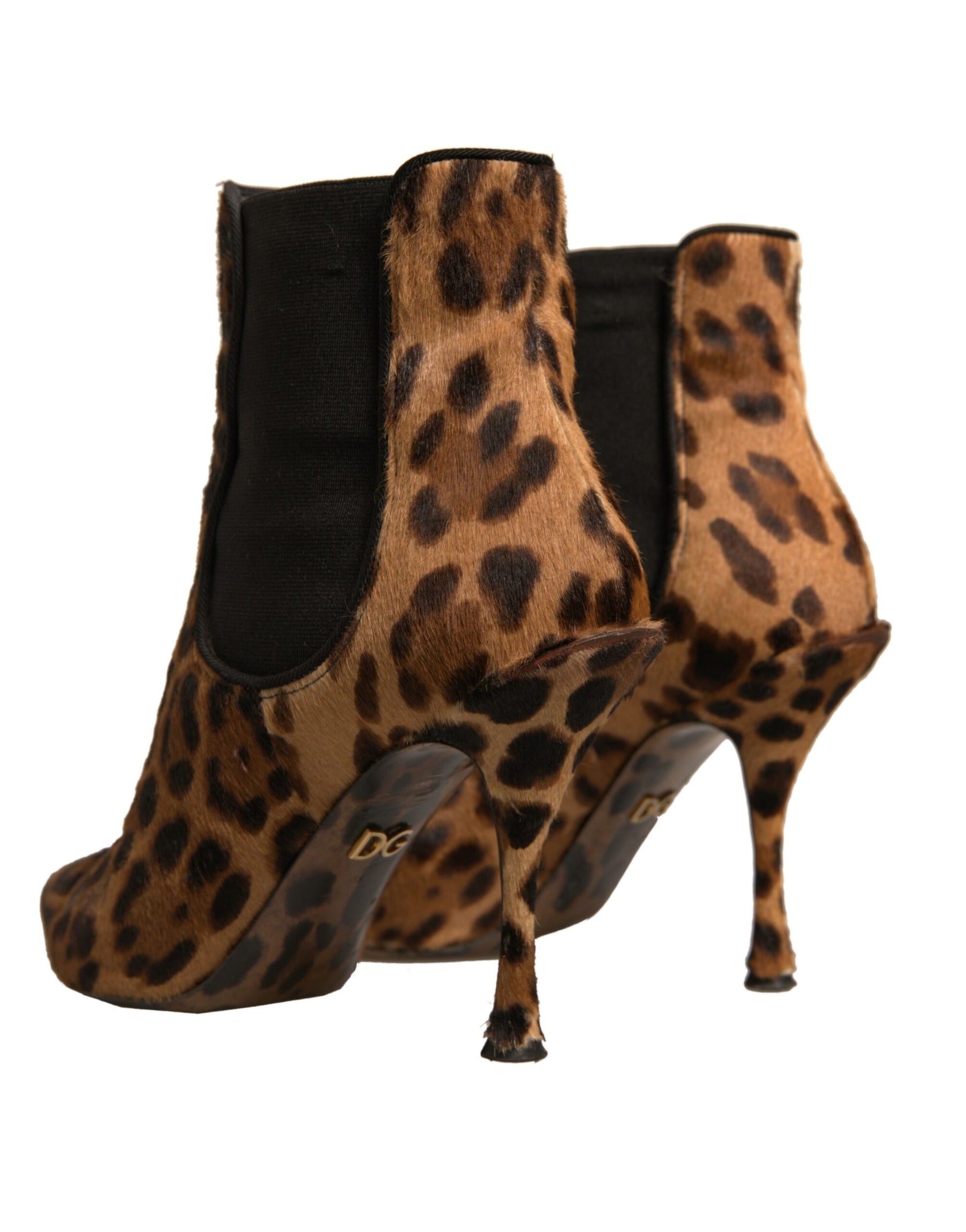 Dolce & Gabbana Brown Leopard Leather Stretch Heels Boots Shoes | Regal Royce