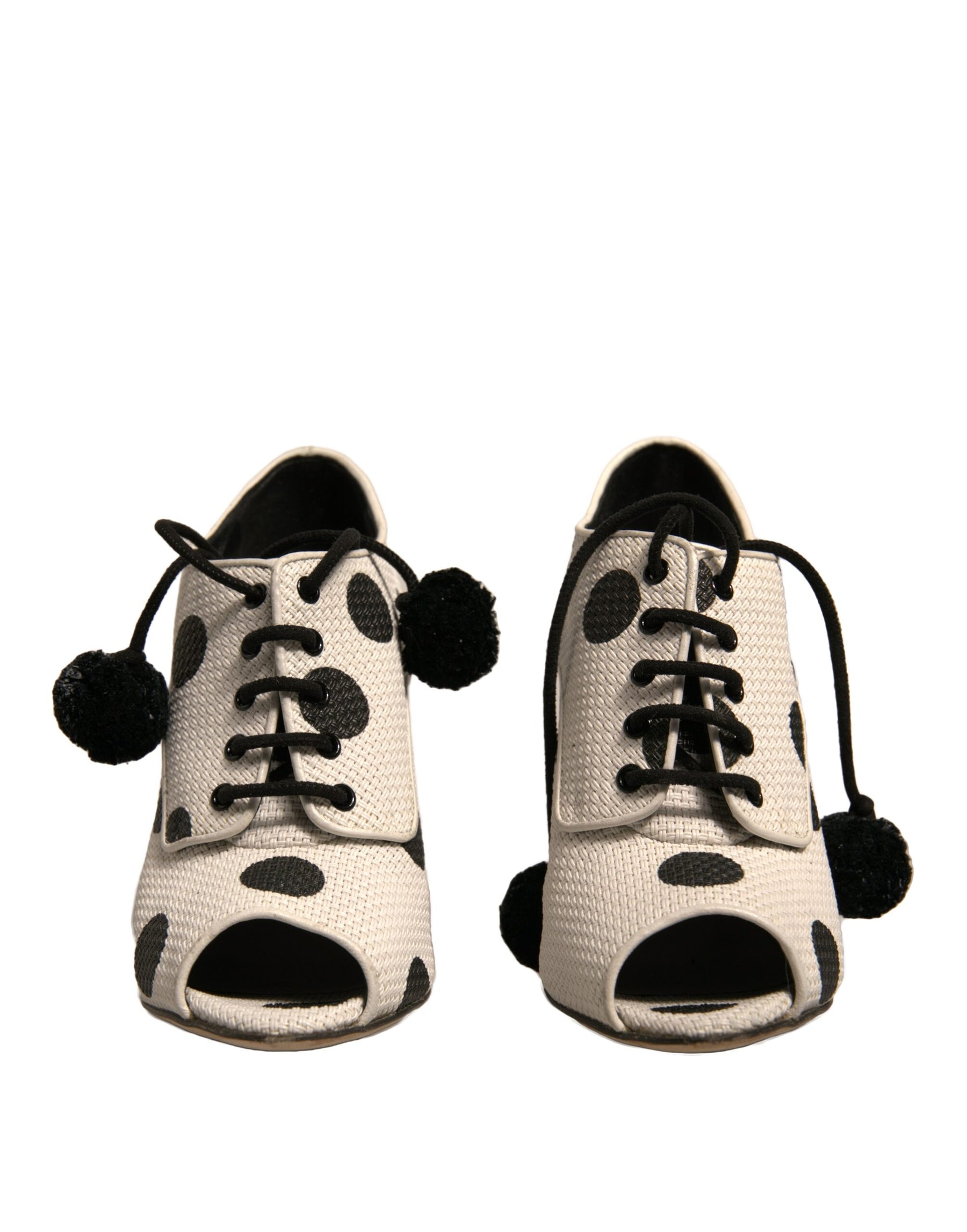 Dolce & Gabbana White Black Polka Dot Peep Toe Ankle Boots Shoes | Regal Royce