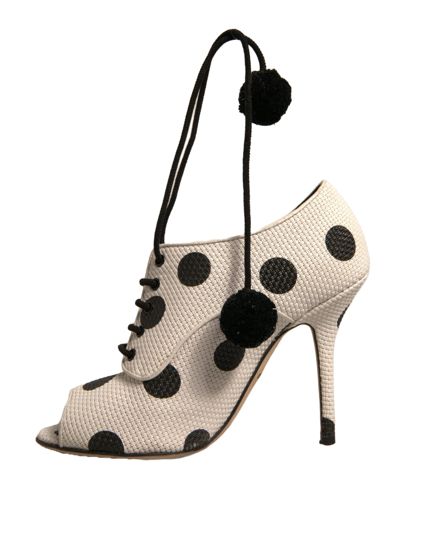 Dolce & Gabbana White Black Polka Dot Peep Toe Ankle Boots Shoes | Regal Royce