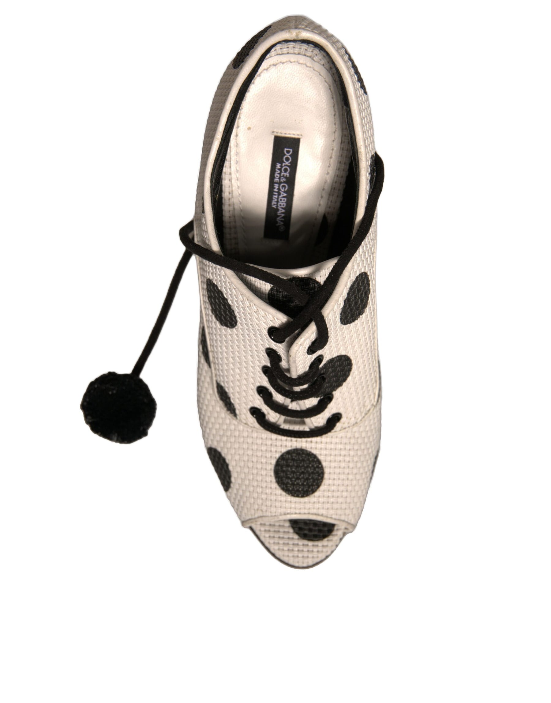Dolce & Gabbana White Black Polka Dot Peep Toe Ankle Boots Shoes | Regal Royce
