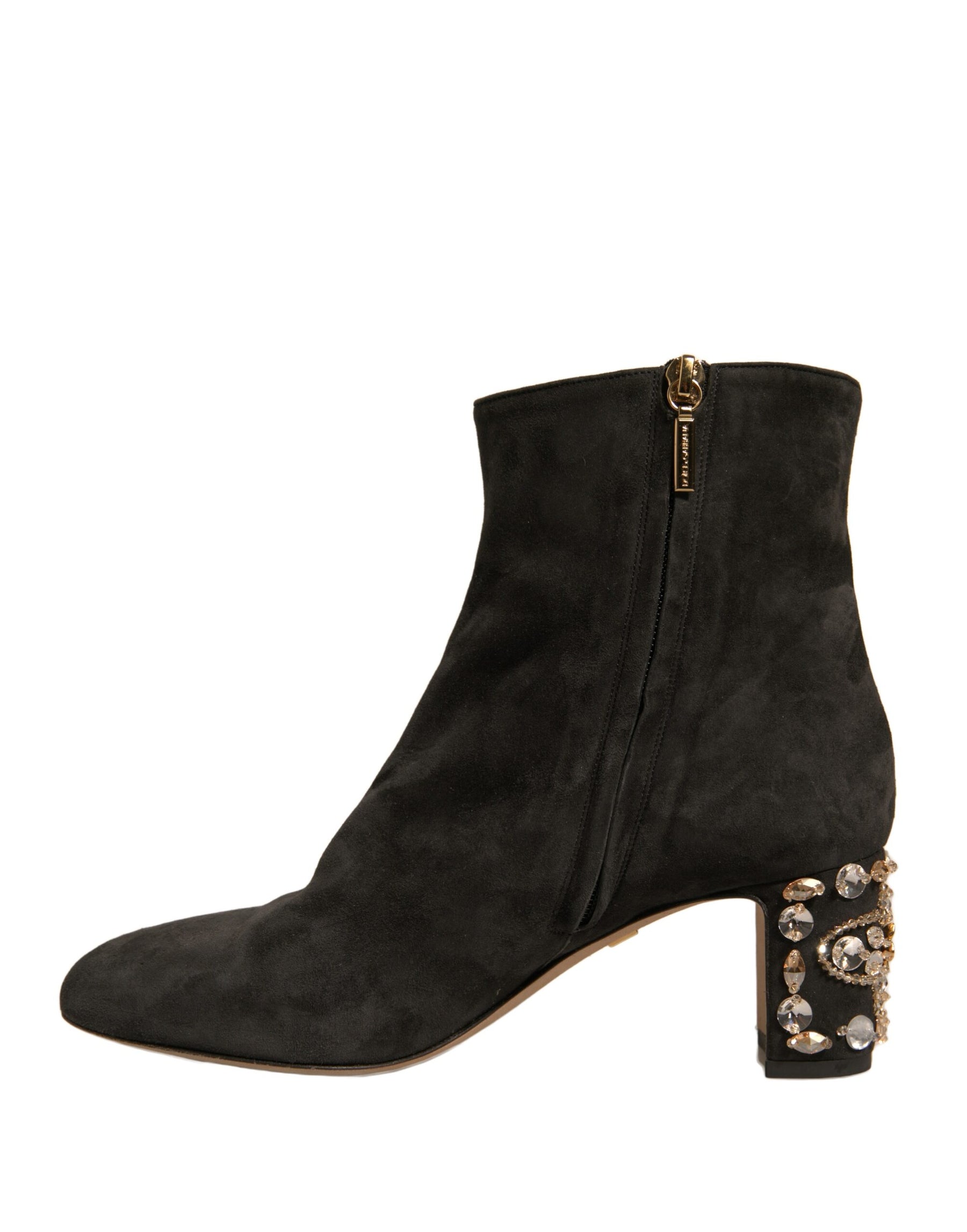 Dolce & Gabbana Black Embellished Heel Ankle Boots Shoes | Regal Royce