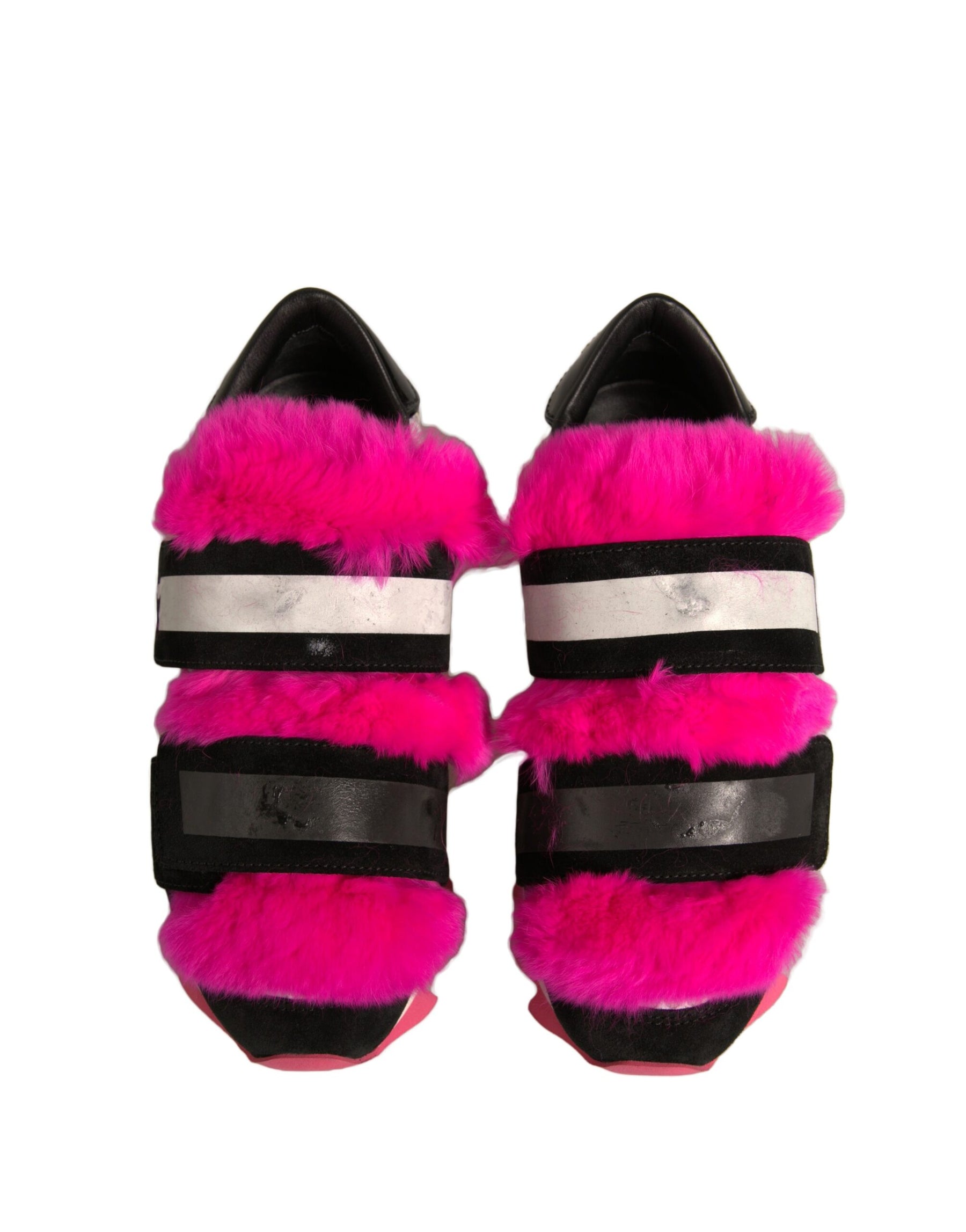 Dolce & Gabbana Black Pink Fur Embellished Sneakers Shoes | Regal Royce