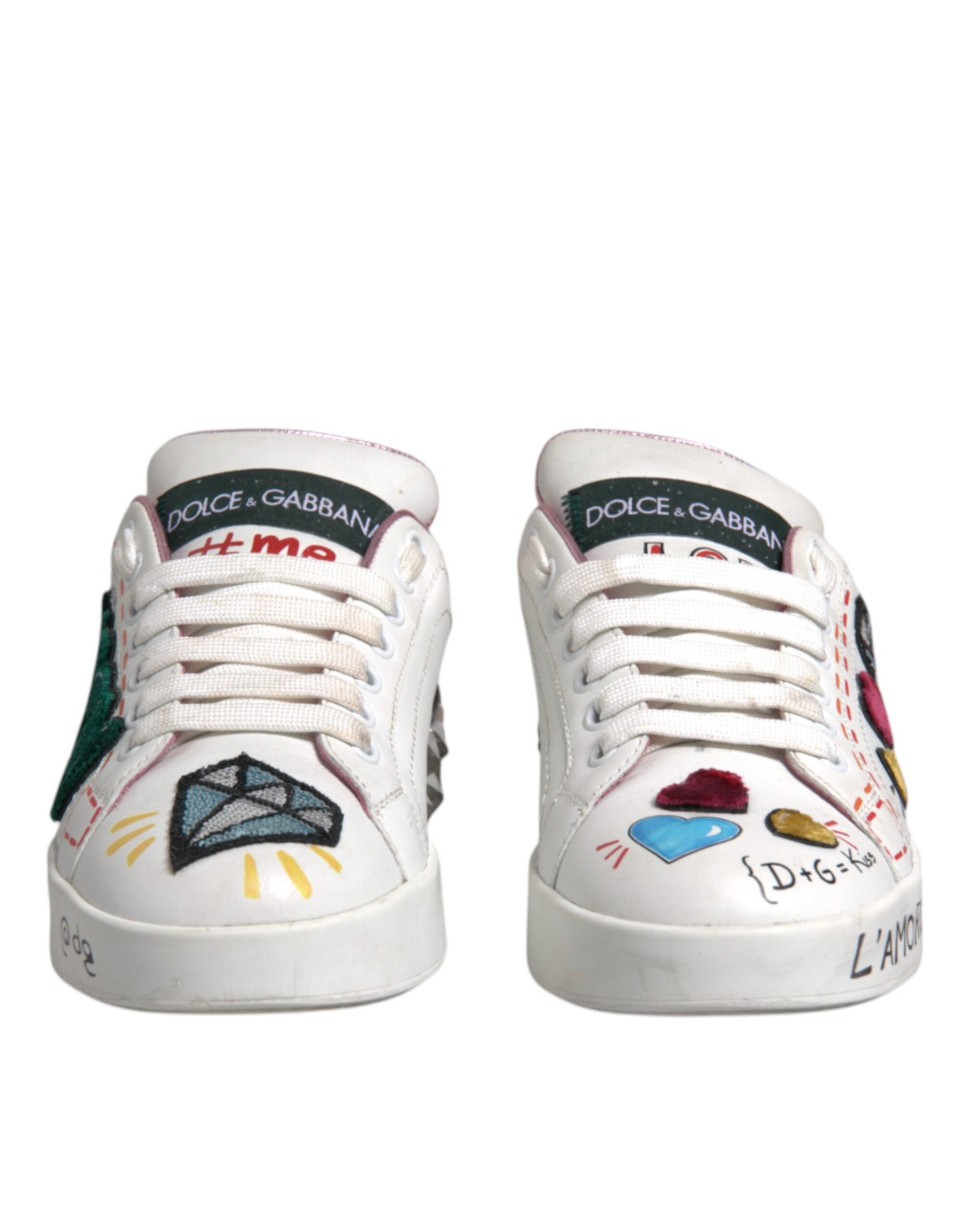 Dolce & Gabbana White Sequined Crystal Low Top Sneakers Shoes | Regal Royce