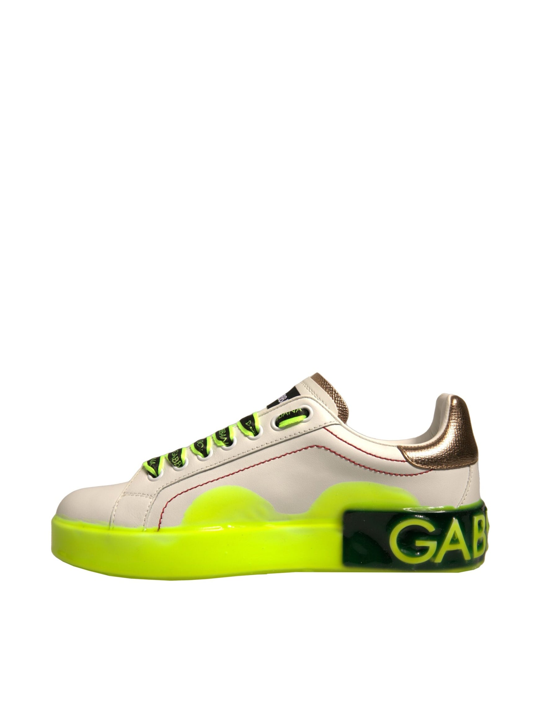 Dolce & Gabbana White Yellow Portofino Leather Sneakers Shoes | Regal Royce