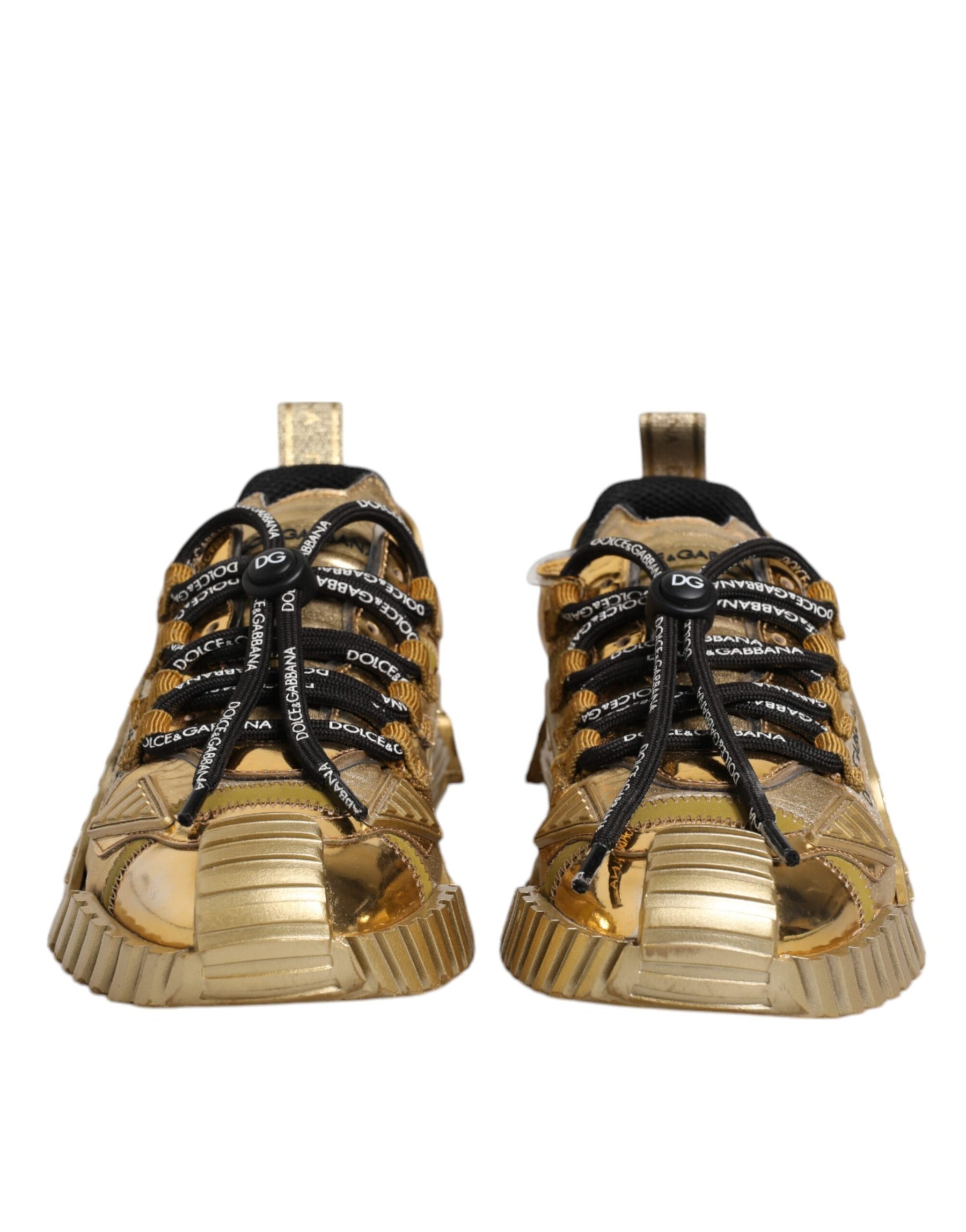Dolce & Gabbana Gold Stretch Lace Up NS1 Sneakers Shoes | Regal Royce