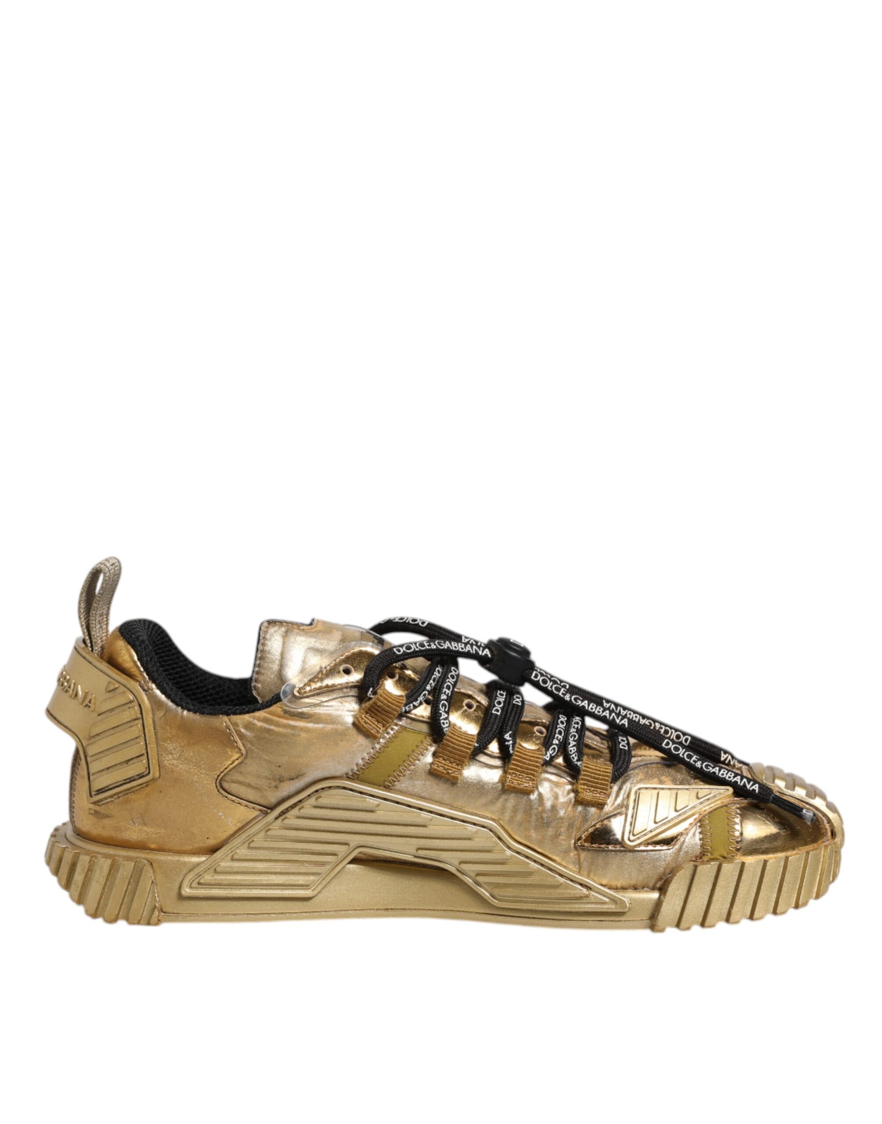 Dolce & Gabbana Gold Stretch Lace Up NS1 Sneakers Shoes | Regal Royce