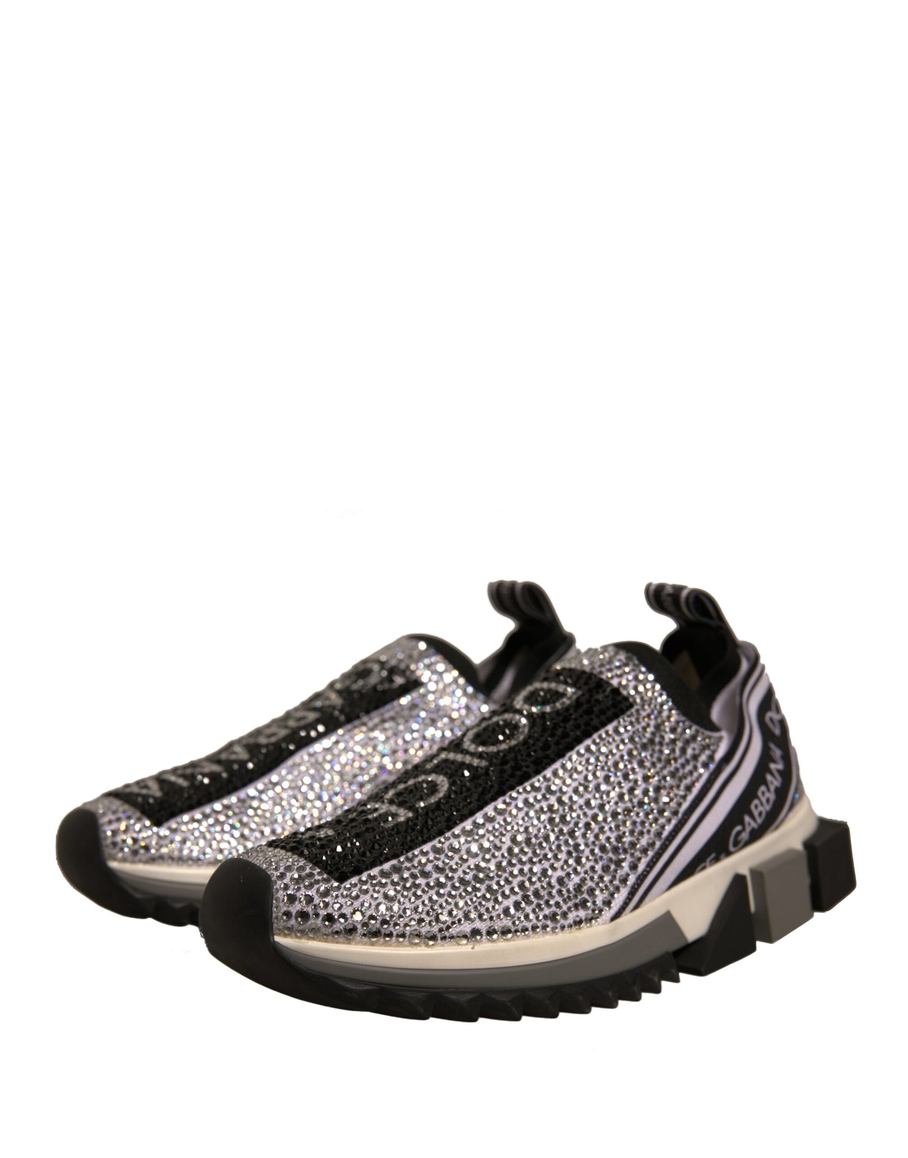 Dolce & Gabbana Silver Rhinestones Sorrento Sneakers Shoes | Regal Royce