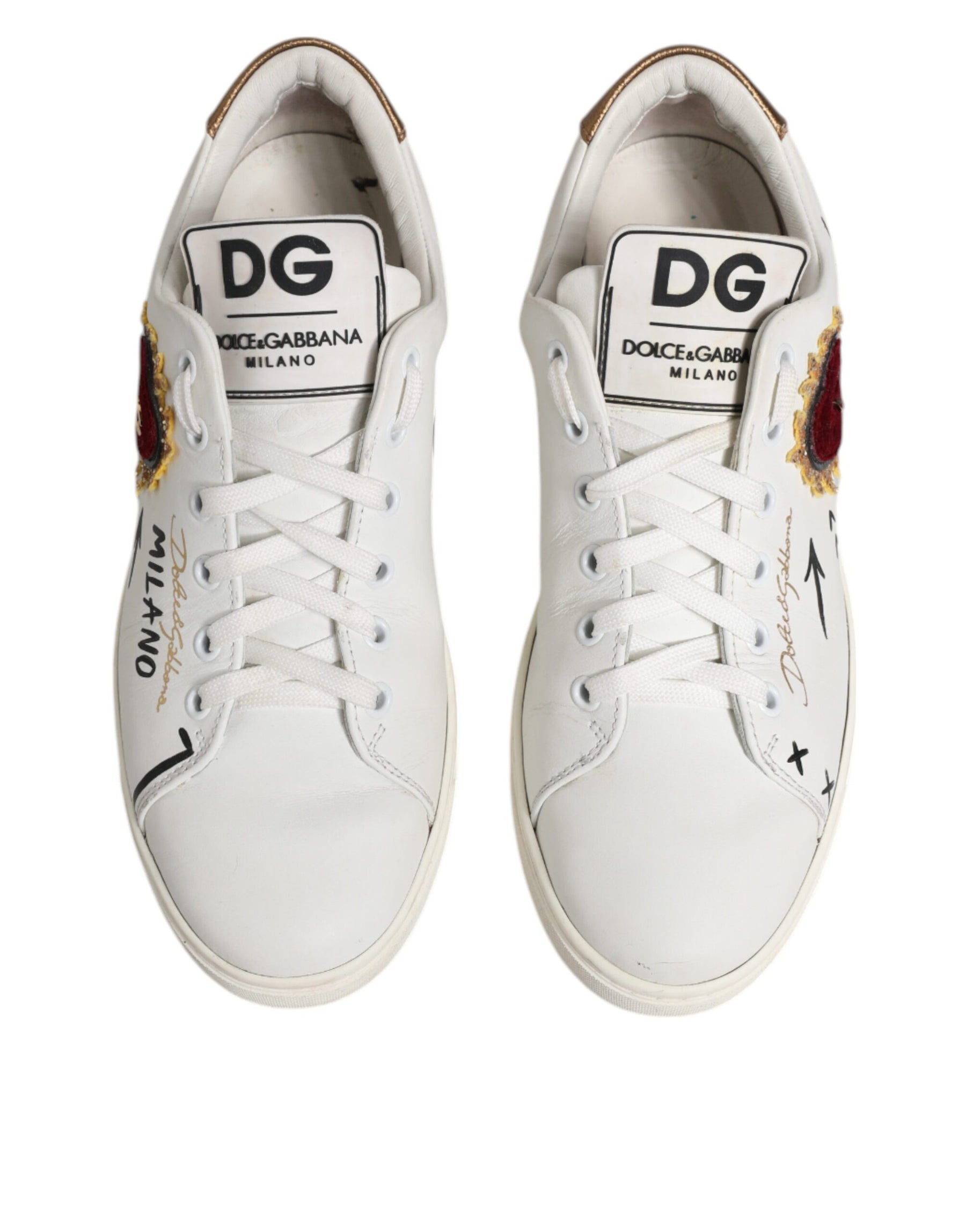 Dolce & Gabbana White Leather Heart Embellished Sneakers Shoes | Regal Royce