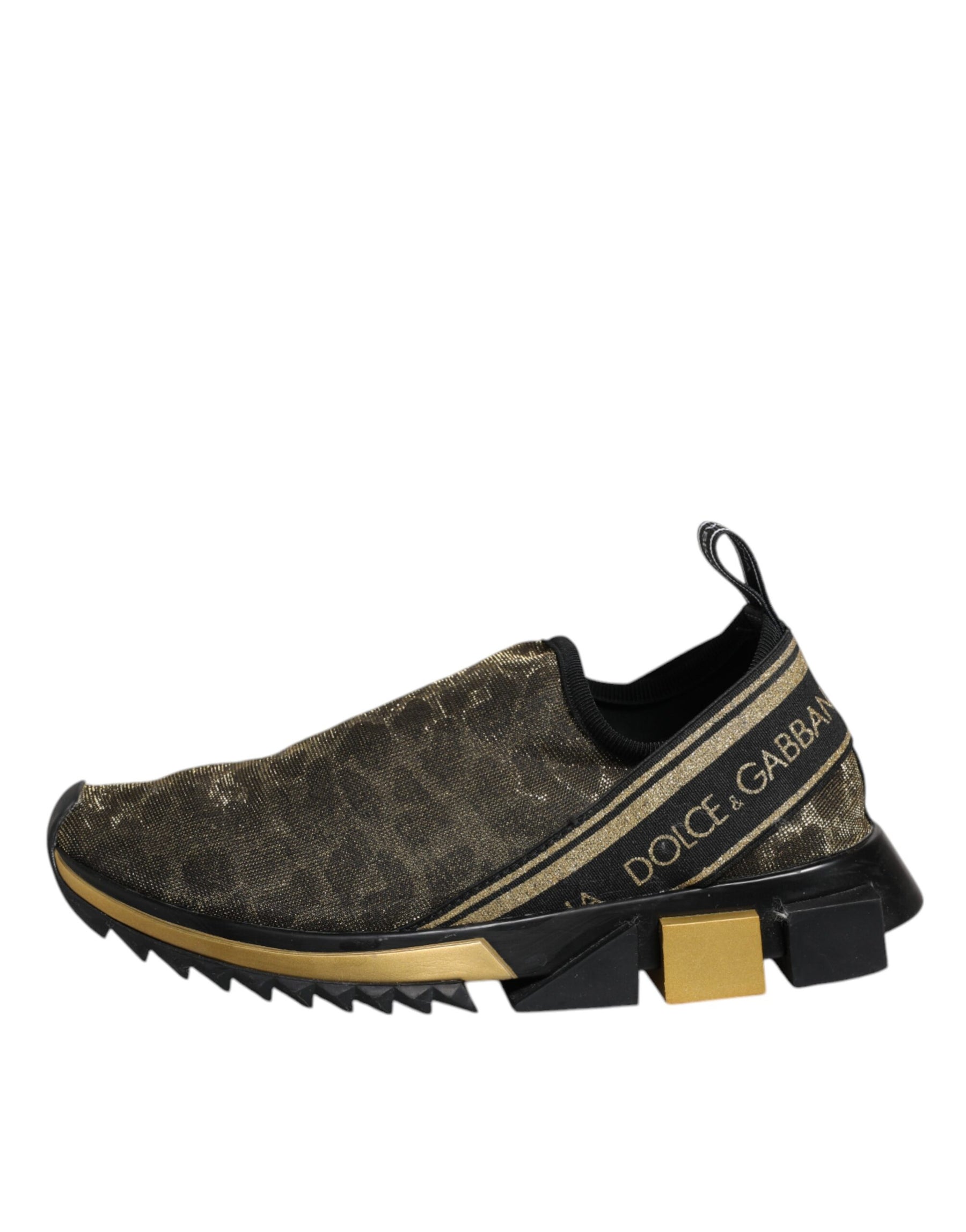 Dolce & Gabbana Gold Glitter Leopard Sorrento Sneakers Shoes | Regal Royce