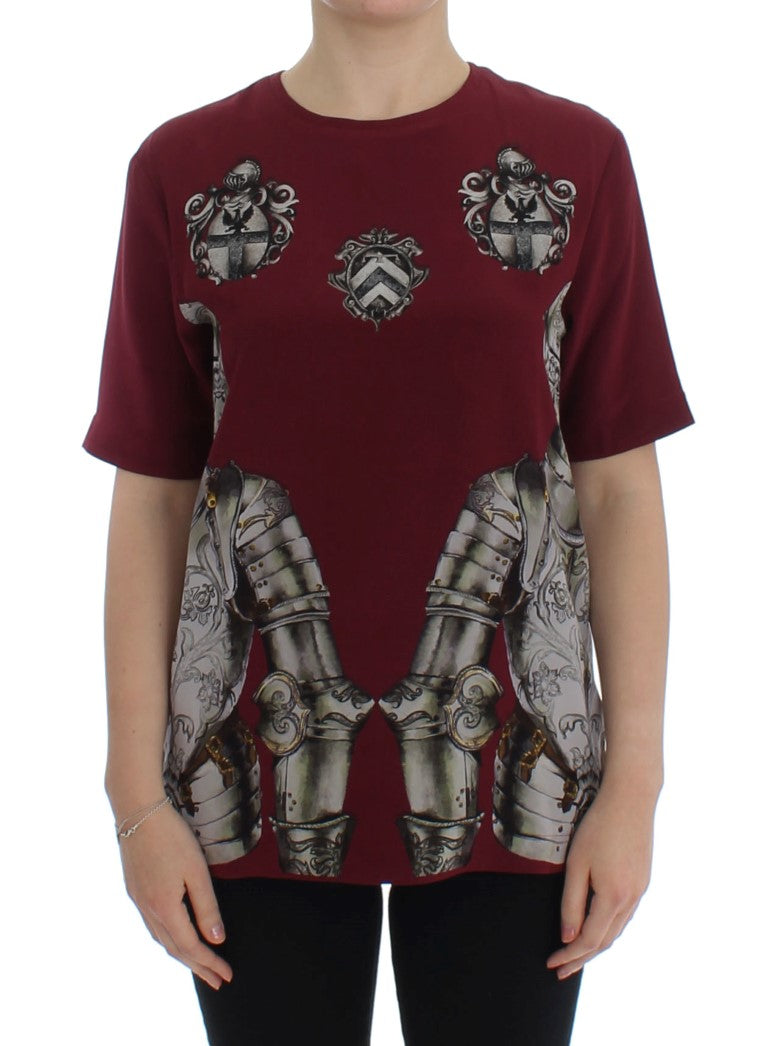 Dolce & Gabbana Red Knight Print Silk Blouse T-shirt | Regal Royce