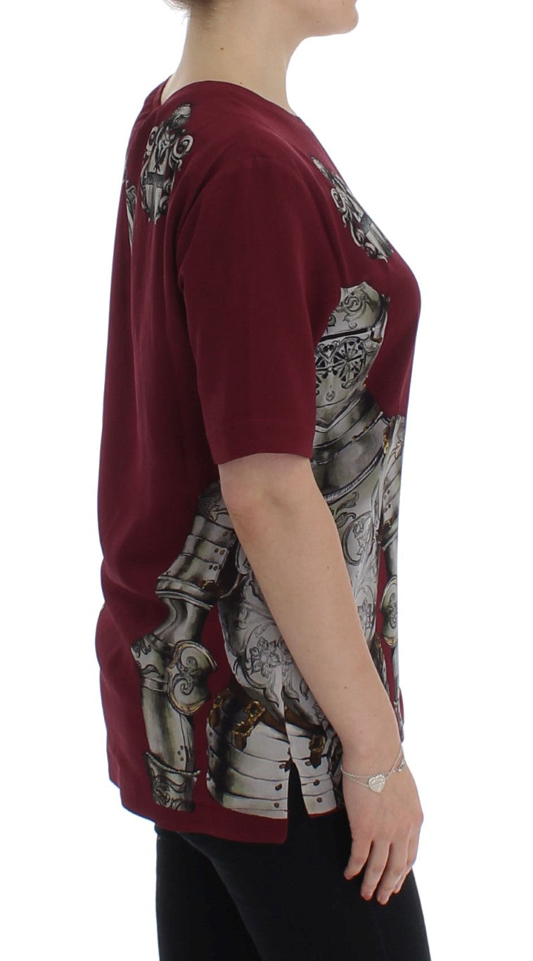 Dolce & Gabbana Red Knight Print Silk Blouse T-shirt | Regal Royce