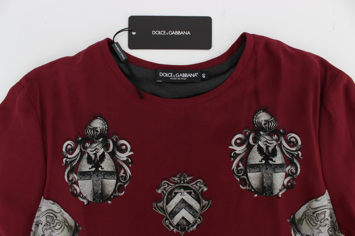 Dolce & Gabbana Red Knight Print Silk Blouse T-shirt | Regal Royce