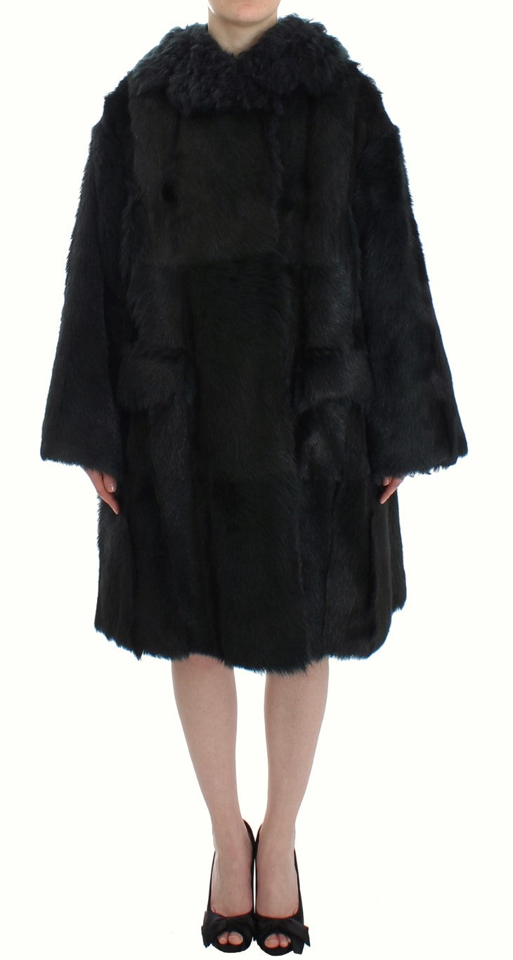 Dolce & Gabbana Black Goat Fur Shearling Long Jacket Coat | Regal Royce