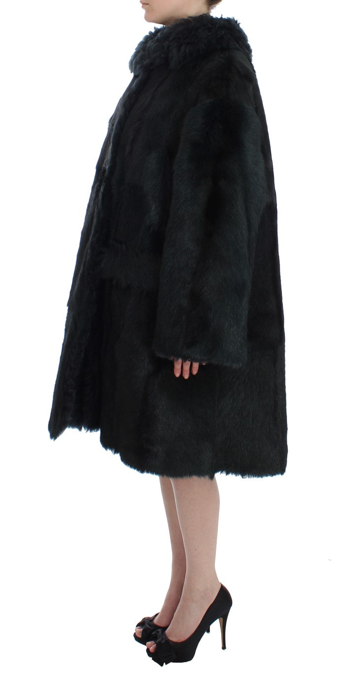 Dolce & Gabbana Black Goat Fur Shearling Long Jacket Coat | Regal Royce
