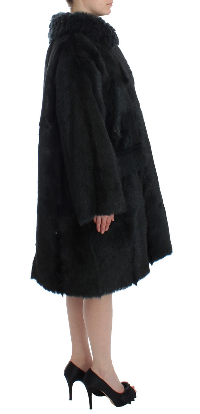 Dolce & Gabbana Black Goat Fur Shearling Long Jacket Coat | Regal Royce