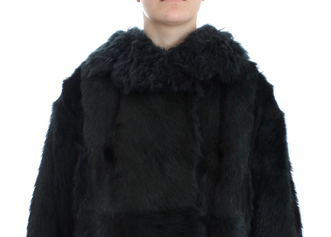 Dolce & Gabbana Black Goat Fur Shearling Long Jacket Coat | Regal Royce