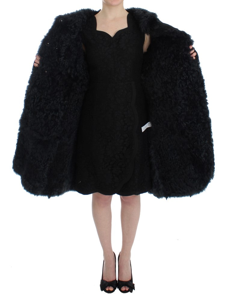 Dolce & Gabbana Black Goat Fur Shearling Long Jacket Coat | Regal Royce