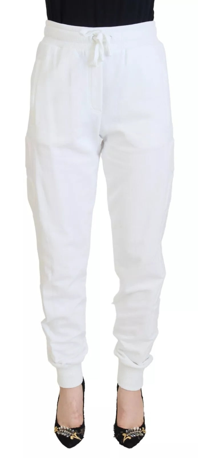 Dolce & Gabbana White Cotton Women Sweatpants Trouser Pants | Regal Royce